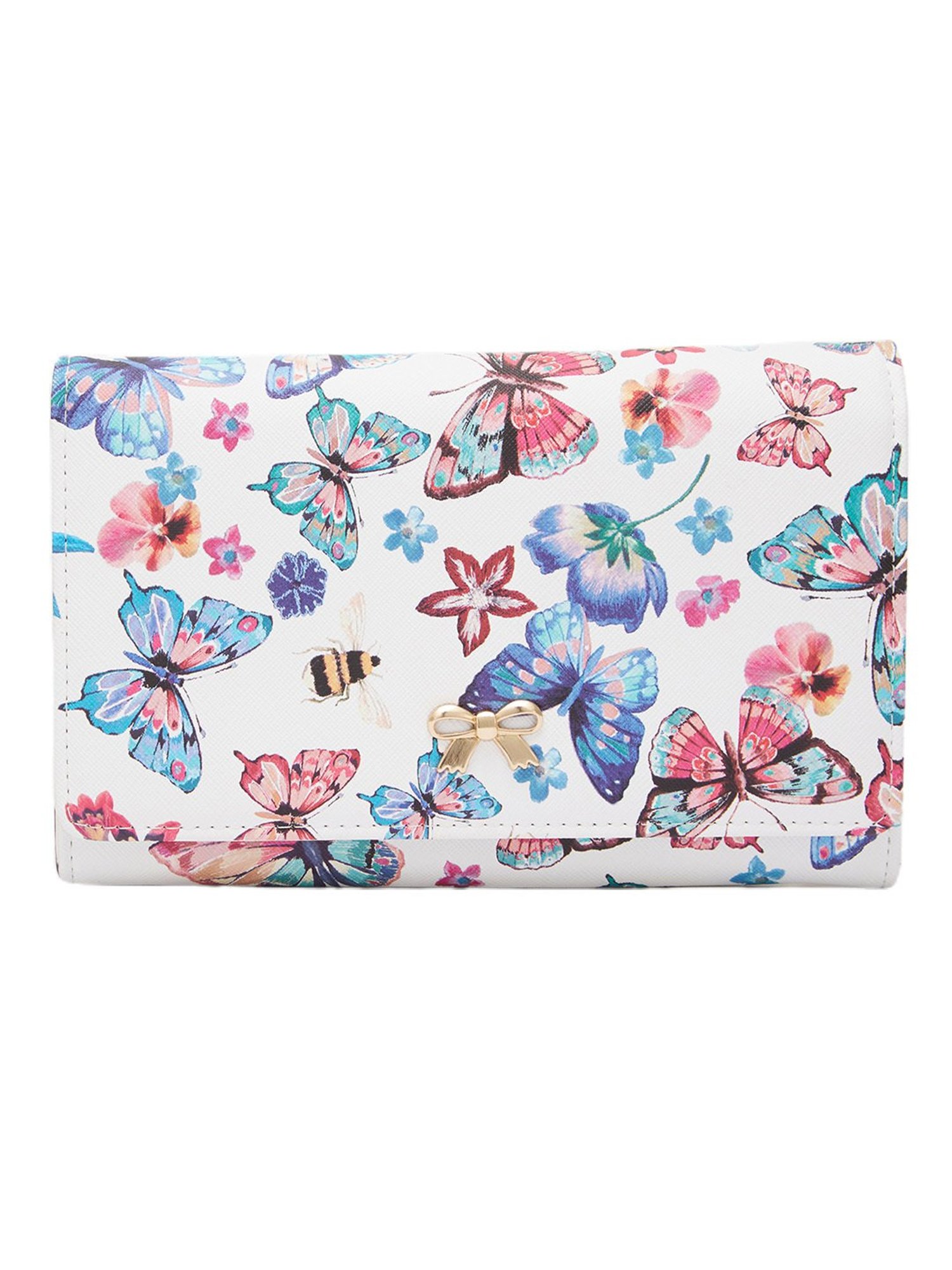 Globus Women White Butterfly Print Vegan Leather Pouch Sling Bag
