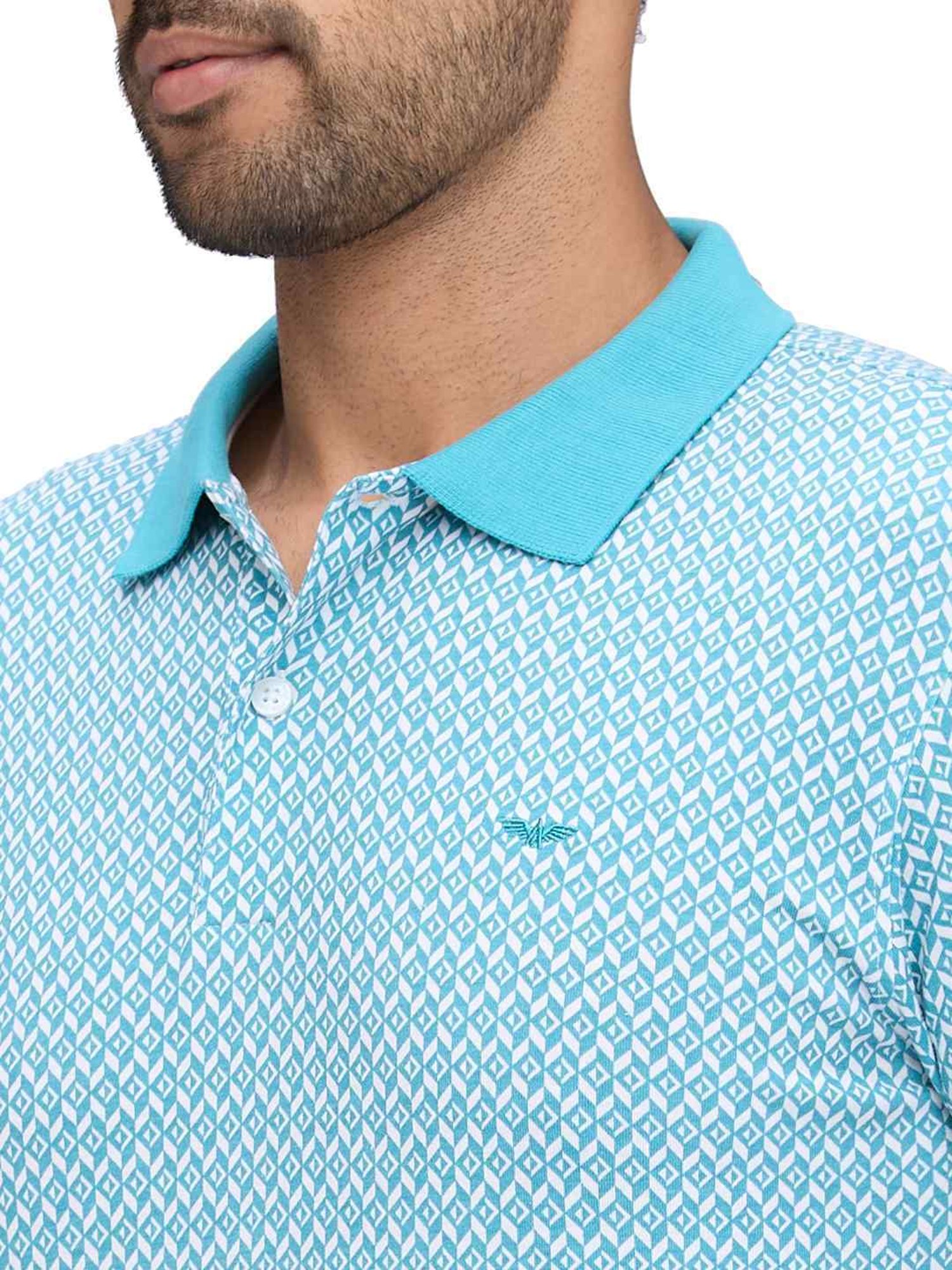 Park Avenue Blue Slim Fit Printed Polo T-Shirt