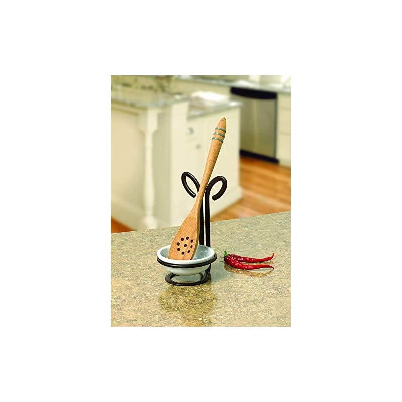 Leaf Ceramic Dish Upright Utensil Holder for Stovetop & Kitchen Organization, Modern Vertical Spoon Rest, Nature-Inspired Kitchen Decor, Bronze