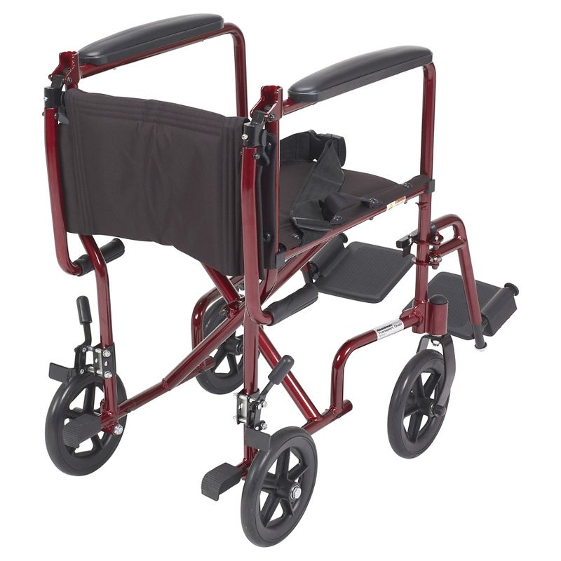 Drive Medical Lightweight Transport Wheelchair, 17" Seat, Red