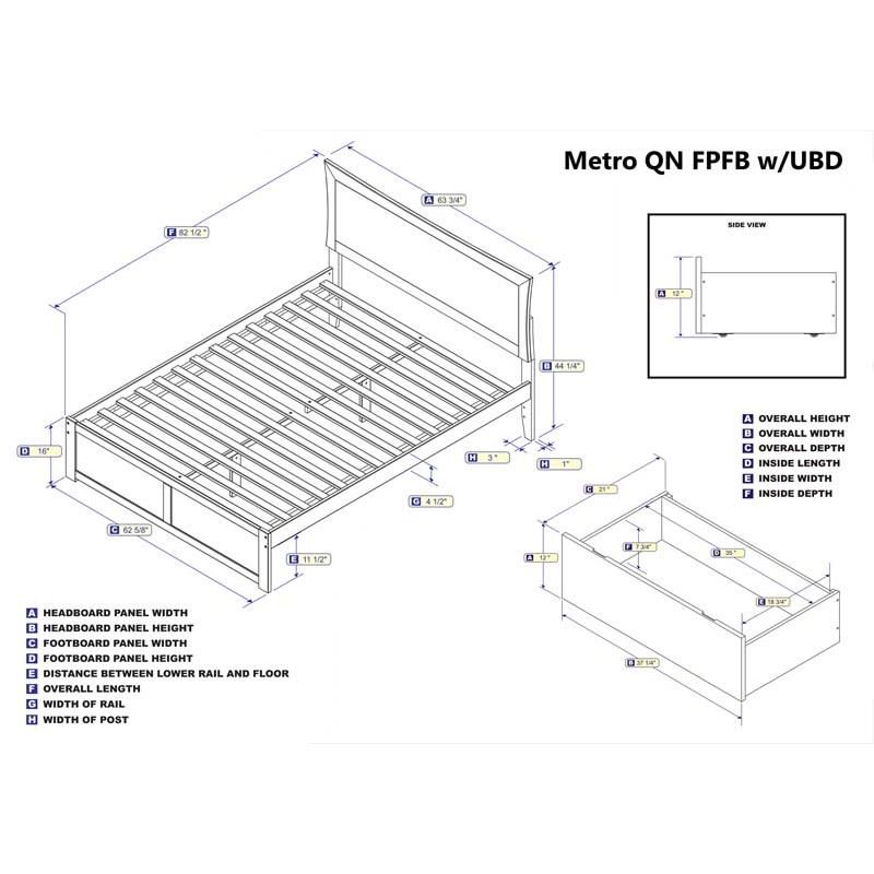 Metro Queen Flat Panel Foot Board w/ 2 Urban Bed Drawers Antique Walnut - Atlantic Furniture