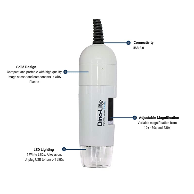 USB Digital Microscope AM211103MP 10x 50x 230x Optical Magnification 4 LEDs