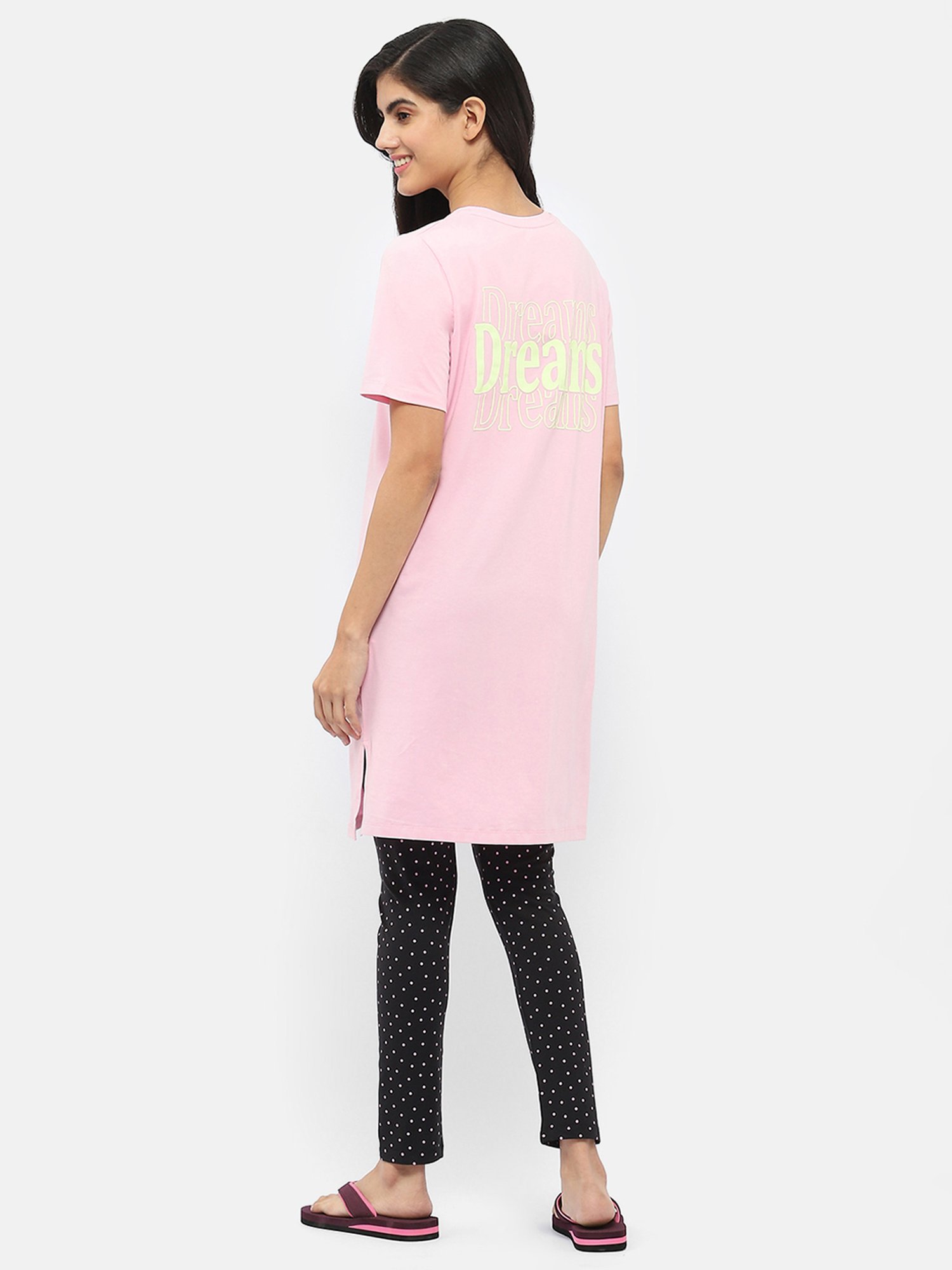 MADAME M Secret Pink & Black Graphic Print T-Shirt With Pyjamas
