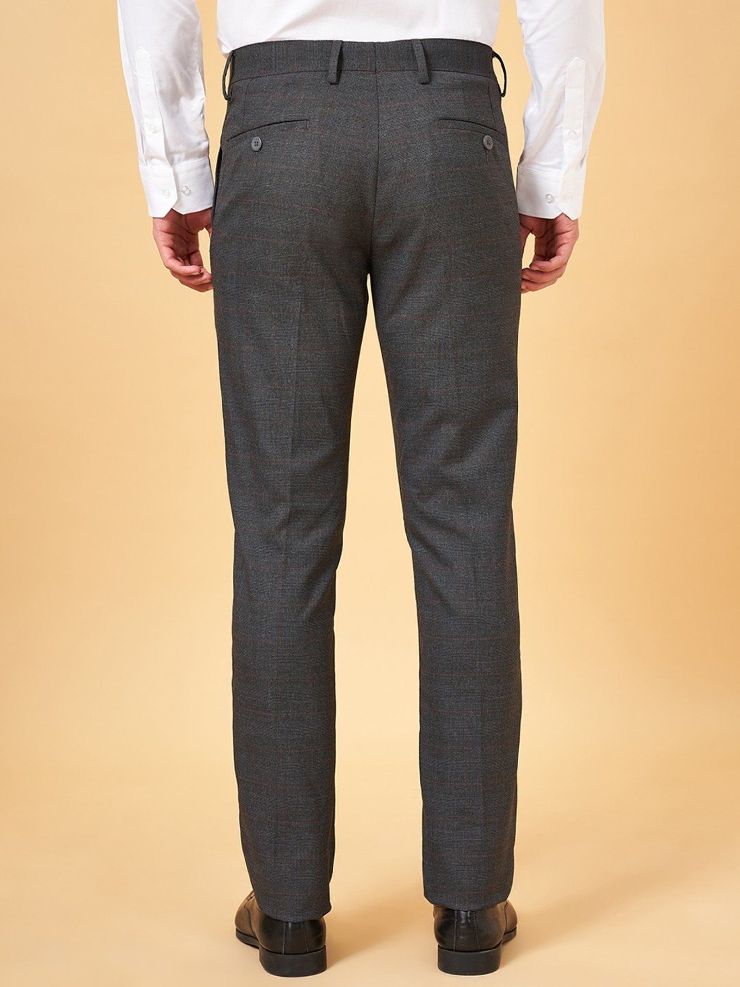 Byford By Pantaloons Charcoal Gray Slim Fit Checks Trousers