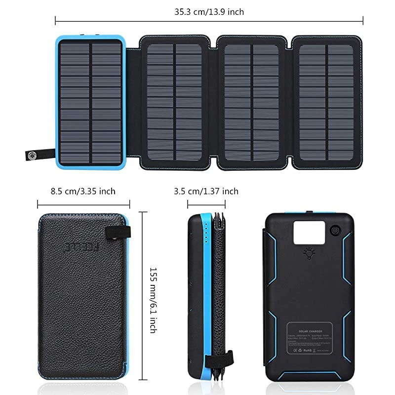 Solar Charger 25000mAh  Portable Solar Power Bank Dual USB Ports Waterproof External Battery with LED Flashlight for Smartphones Tablets and More