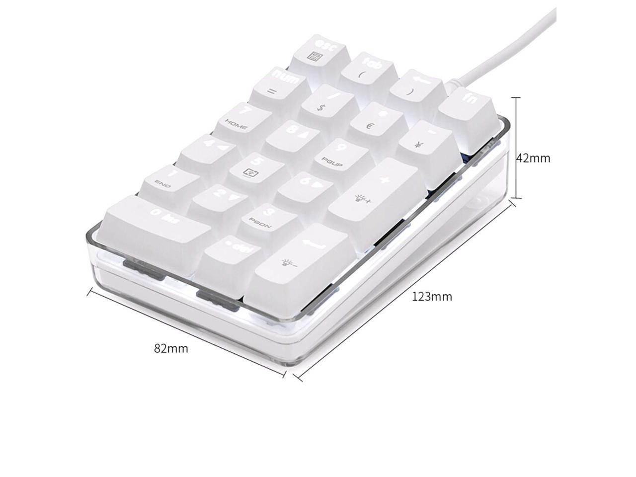 Mechanical Numeric Keypad Cherry MX  White Switch Wired Gaming Keypad Crystal Case White Backlit 21 Keys Mini Numpad Portable Keypad Extended Layout White Magicforce by Qisan
