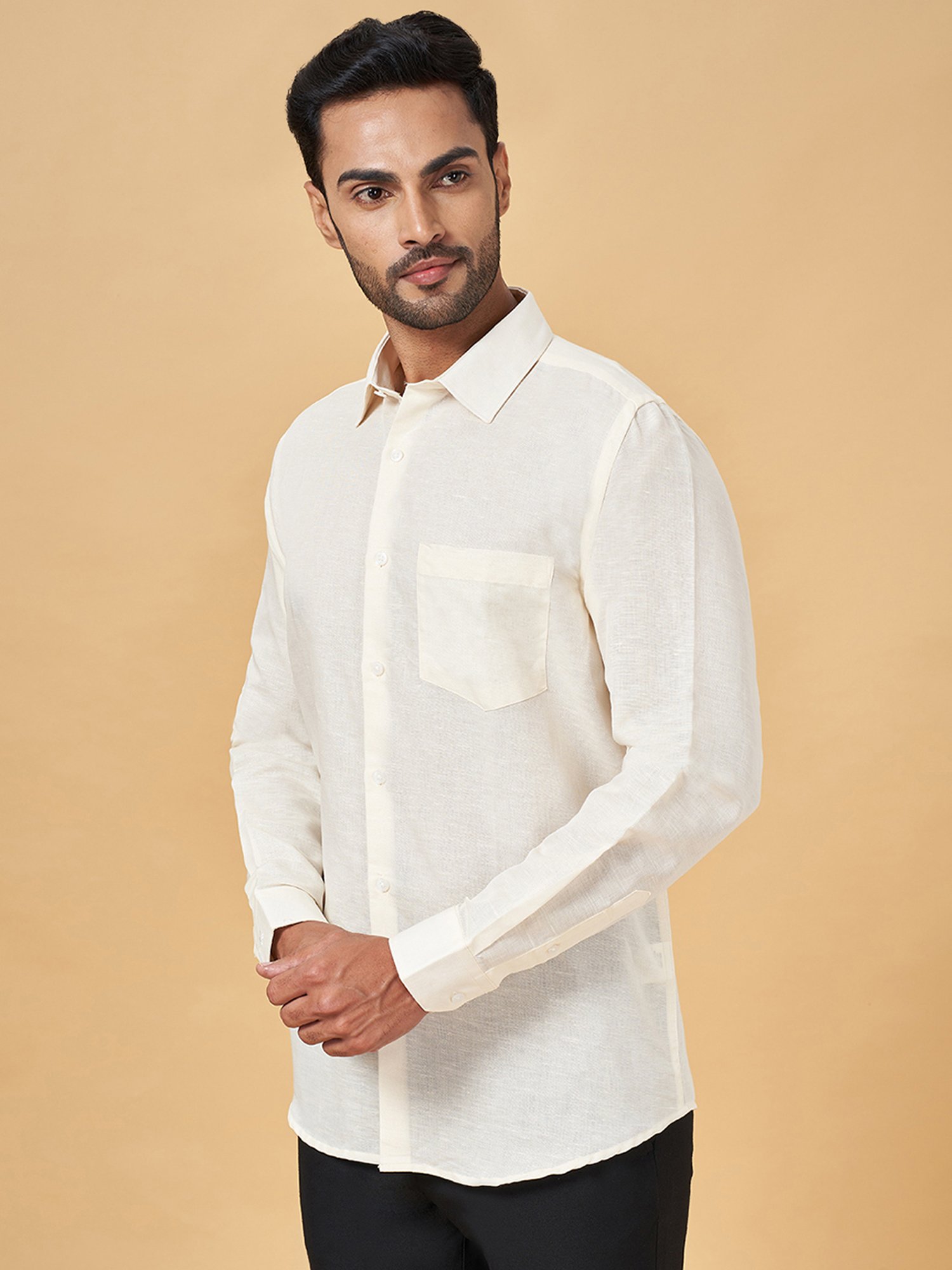 Peregrine by Pantaloons Light Yellow Regular Fit Shirt