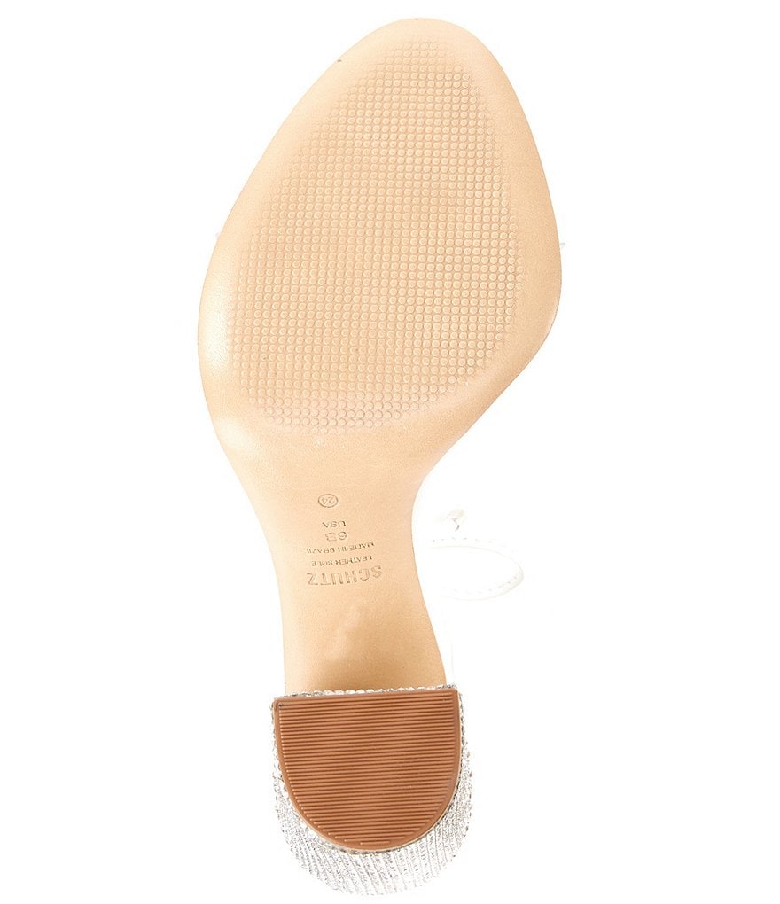 Schutz Anahe Ankle Tie Clear Strap Leather Rhinestone Block Heel Sandals