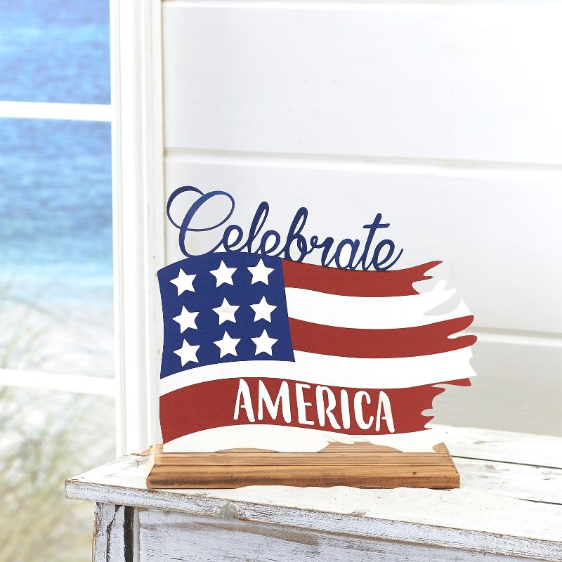 Lakeside Celebrate America Wooden Tabletop Sign - Indoor Summer Accent