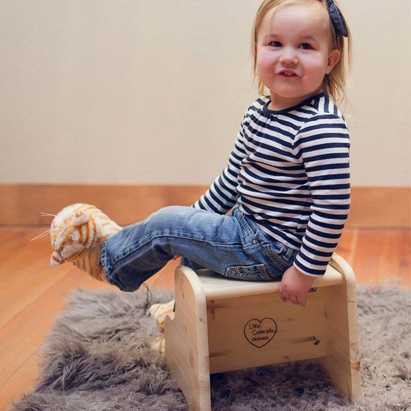 Little Colorado 105WDUNF Durable Wooden Supportive Stepping Stool and Chair for Kids Bathroom, Kitchen, Bedroom, and Garage, with Handle, Unfinished