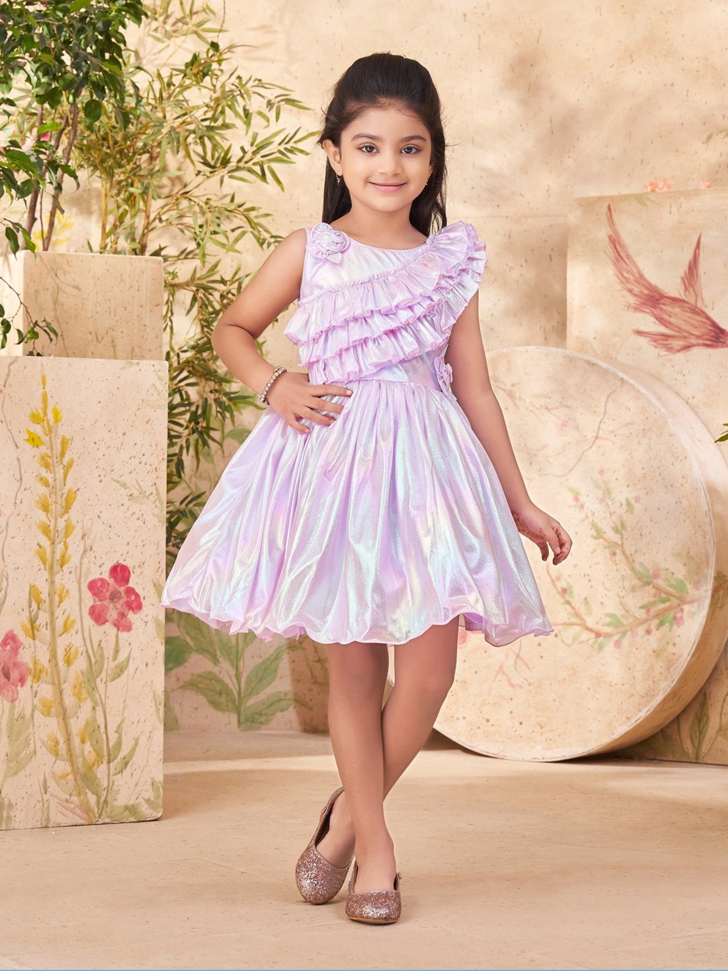 Peppermint Kids Black & White Printed Full Sleeves Dress