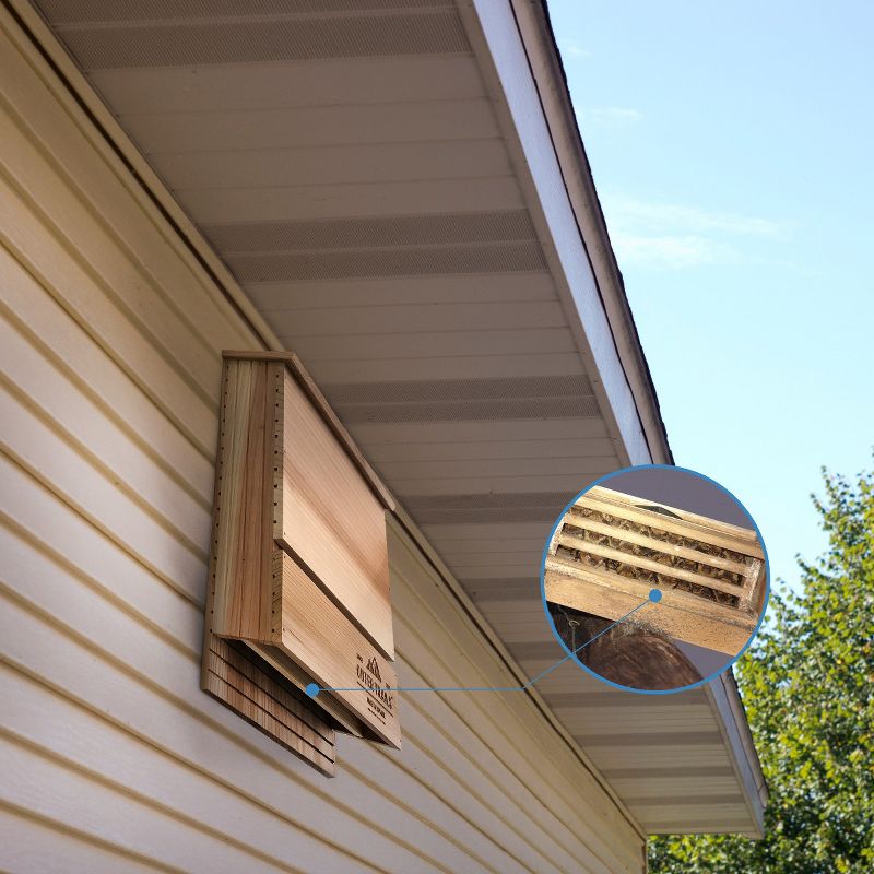 Outer Trails Bat House Outdoor Bat Habitat, Unstained All Natural Cedar Wood, 3 Chamber
