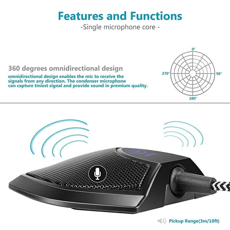 192KHZ24Bit USB Omnidirectional Condenser Microphone for Video Conference Recording Skype Online Class Court Reporter Plug Play Mac OS X Windows PC Compute