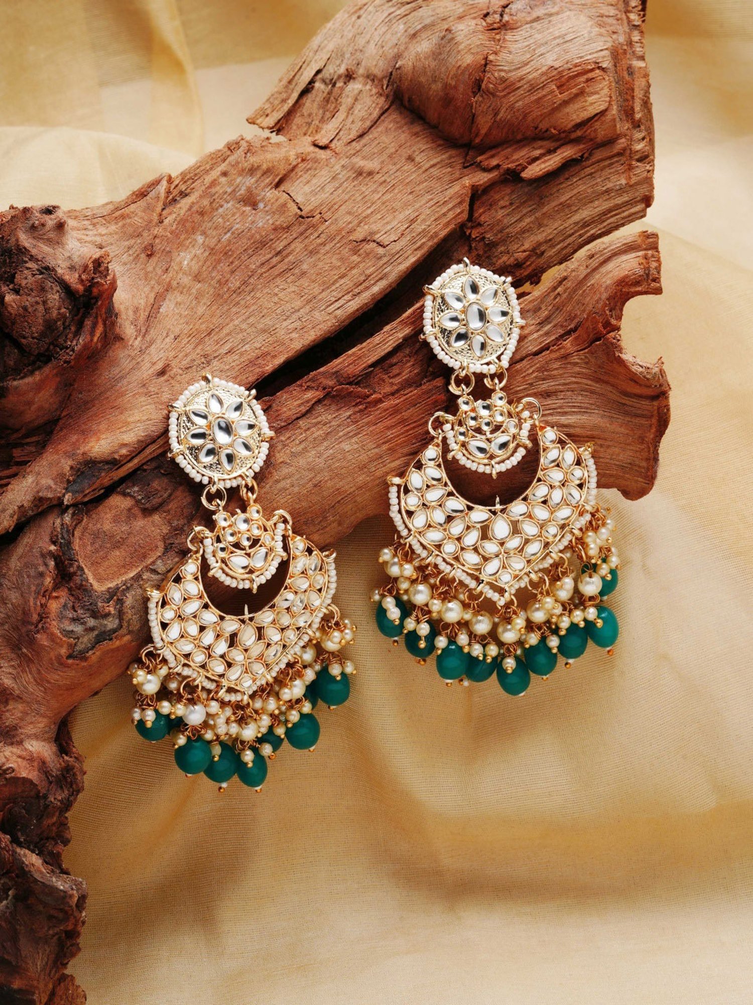 Zaveri Pearls Green Beads Traditional Kundan & Pearls Dangler Earrings - ZPFK11017