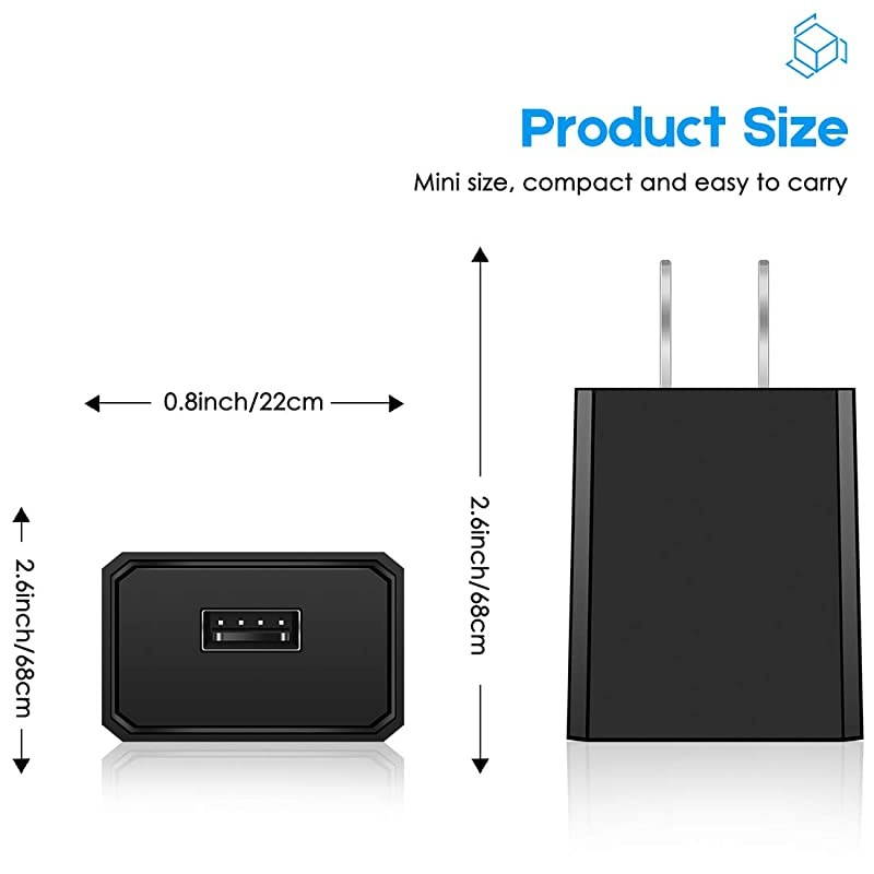 Wall Charger 2 Pack USB Wall Adapter Max Output 5V 2A for Power Bank Cell Phone Camera Voice Recorder MP3 Player Tablet and More USB Charging Device