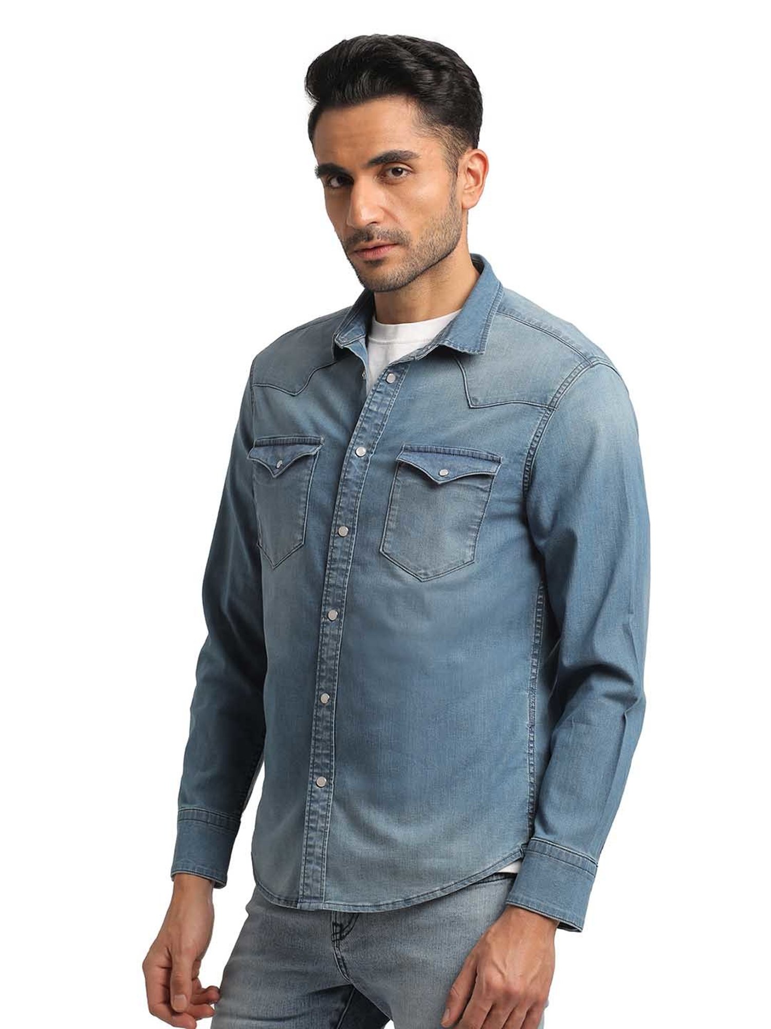 EVERBLUE Light Blue Regular Fit Shirt