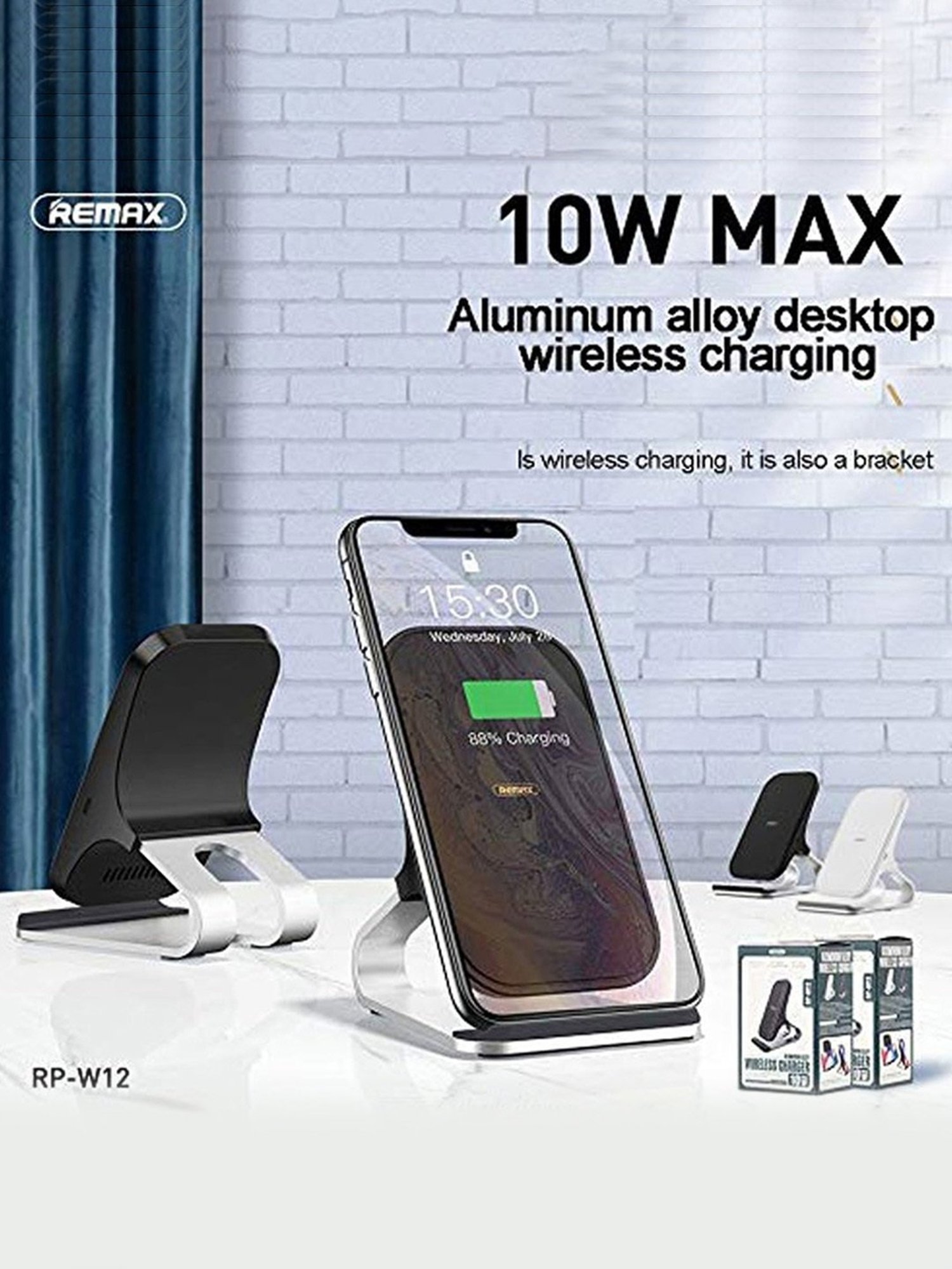 Wk Life Remax RP W12 Desktop Mobile Phone Holder & Wireless Charger ( Black)