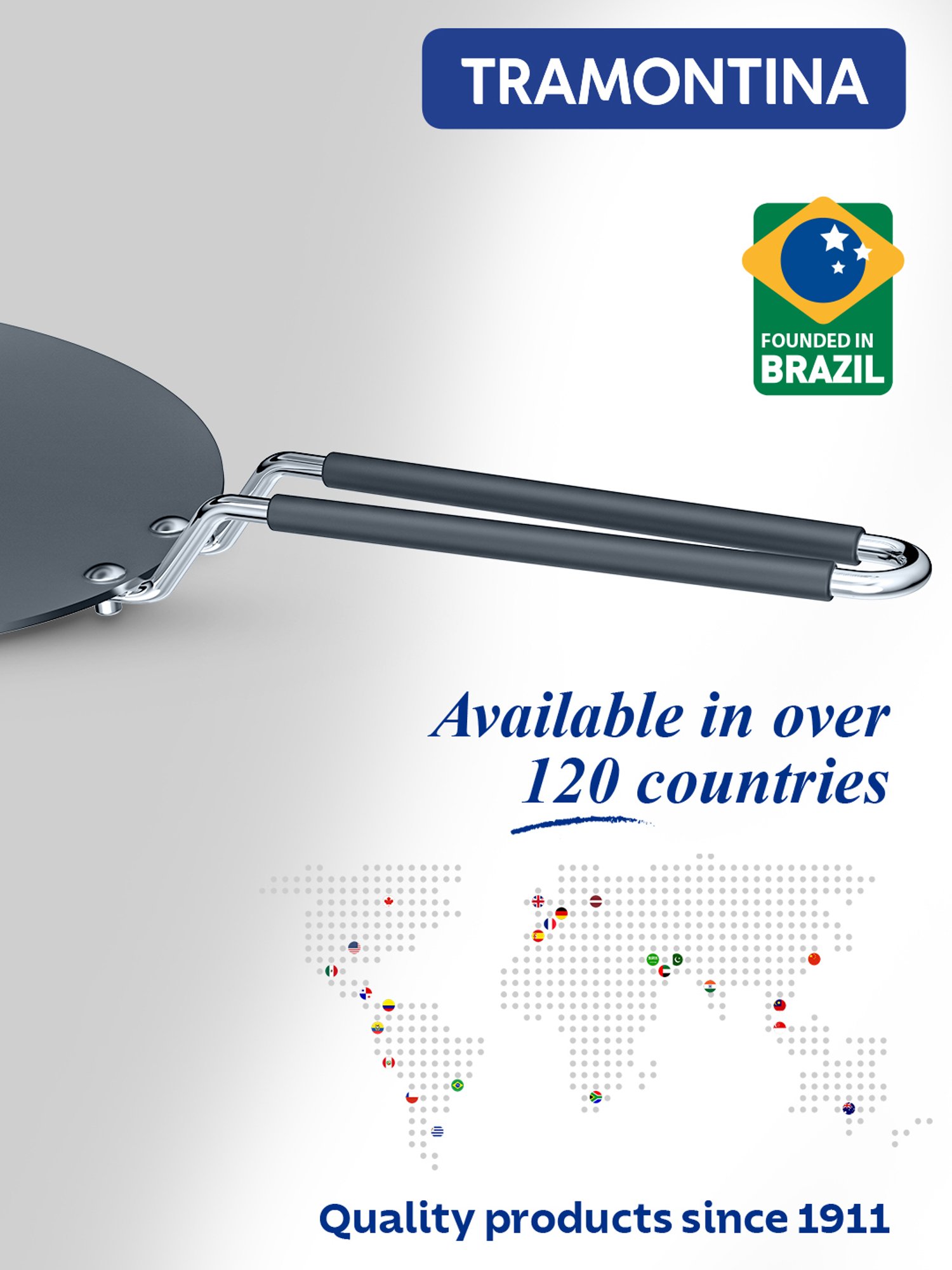 Tramontina Fusao Non-Toxic Triply Stainless Steel Ceramic Concave Tawa 26cm Stay Cool Handle