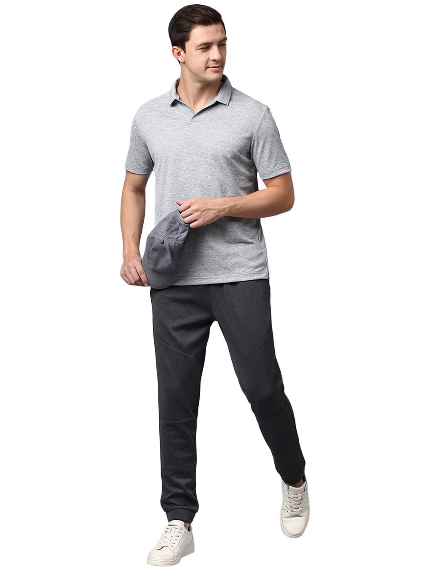 Slowave Grey Regular Fit Self Design Polo T-Shirt