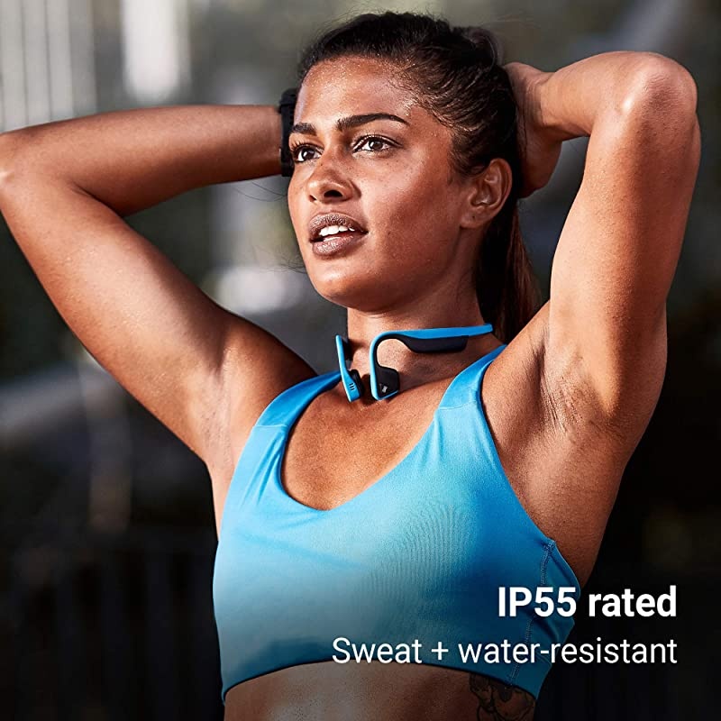 Titanium Open-Ear Wireless Bone Conduction Headphones with Brilliant Reflective Strips, Ocean Blue, AS600OB-BR