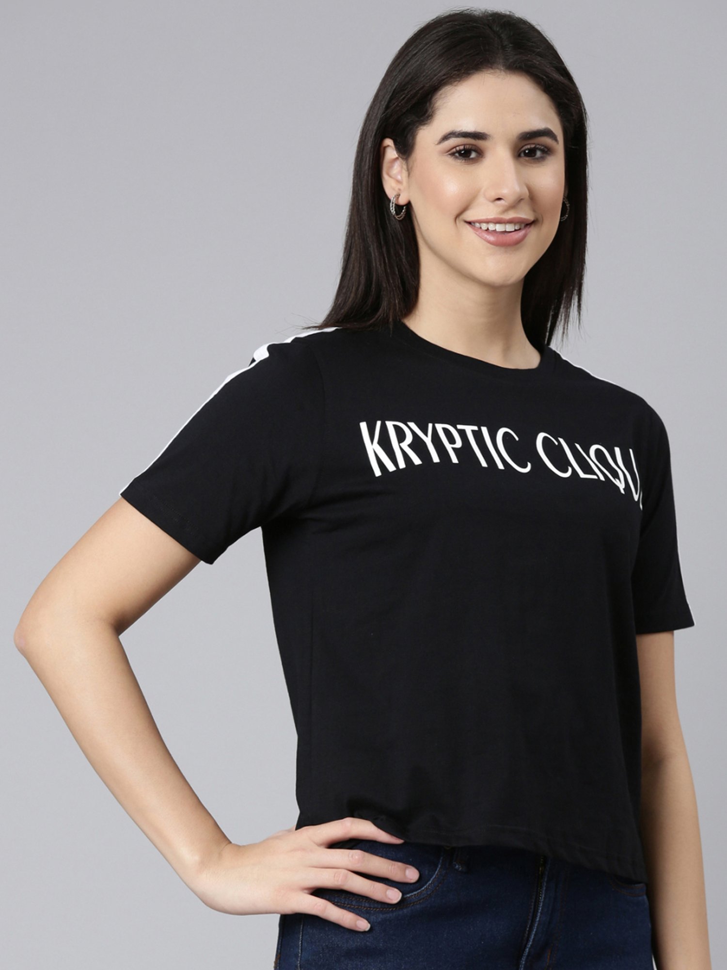 Kryptic Black Cotton Printed T-Shirt