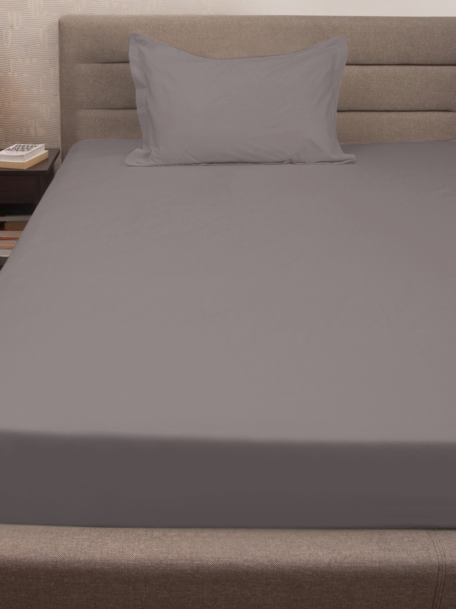 Petal Home Solid Grey 300 TC Cotton Single Bed Sheet with 1 Pillow Cover