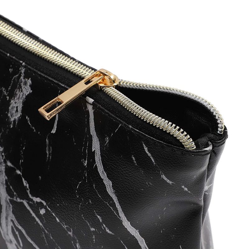 Black Marble Printed Cosmetic Travel Pouch Set for Makeup Supplies (2 Pack)