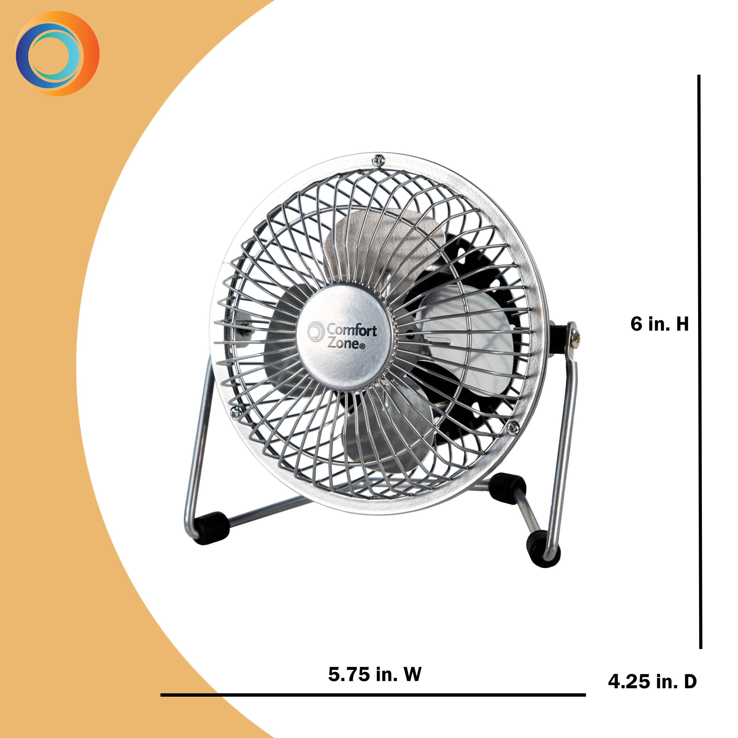 Comfort Zone CZHV4S Quiet Dual-Powered 4-inch High-Velocity Portable Fan with Adjustable Tilt, Silver