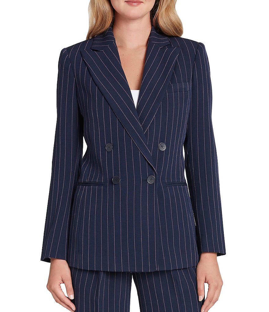 Eva Varro Solid Knit Jersey Notch Lapel Collar Two-Button Jacket