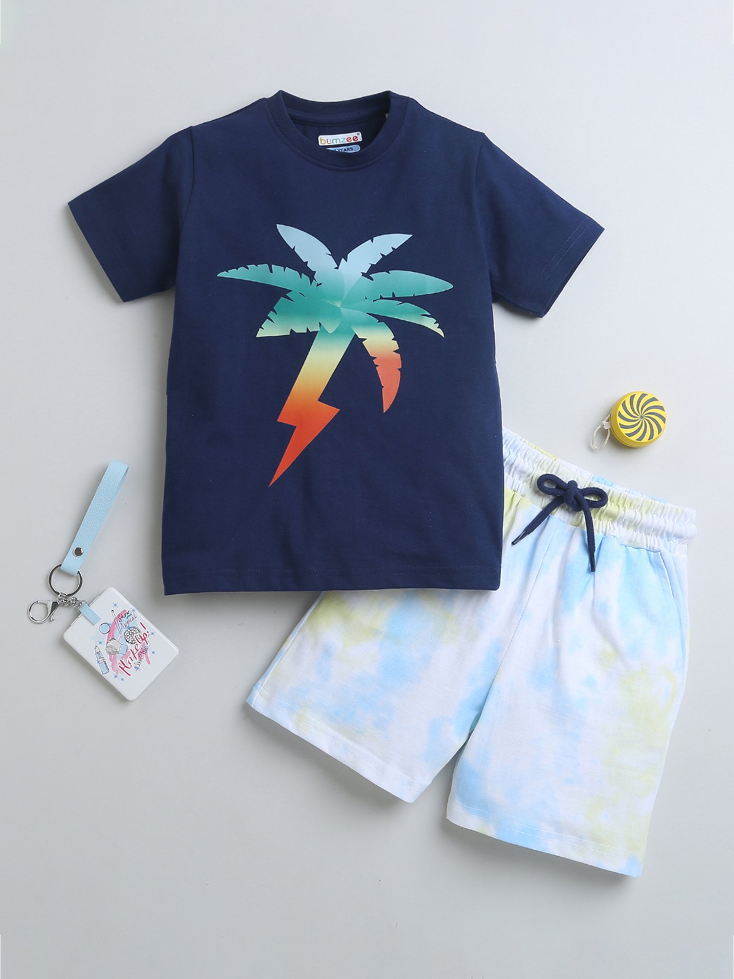 Bumzee Kids Navy & White Printed T-Shirt with Shorts