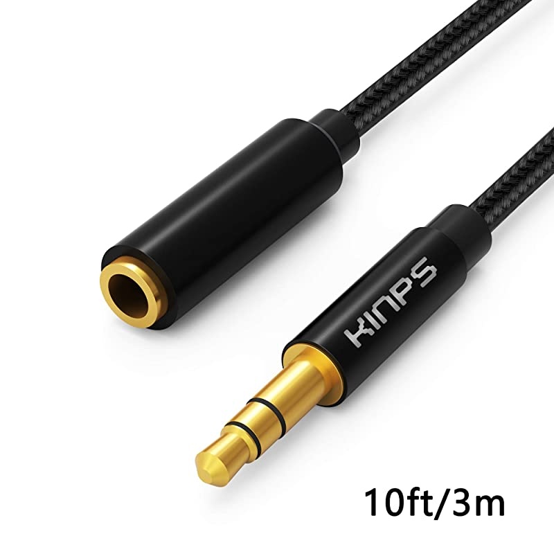 Audio Auxiliary Stereo Extension Audio Cable 35mm Stereo Jack Male to Female Stereo Jack Cord for Phones Headphones Speakers Tablets PCs MP3 Players and More 10FT 3M NylonBlack