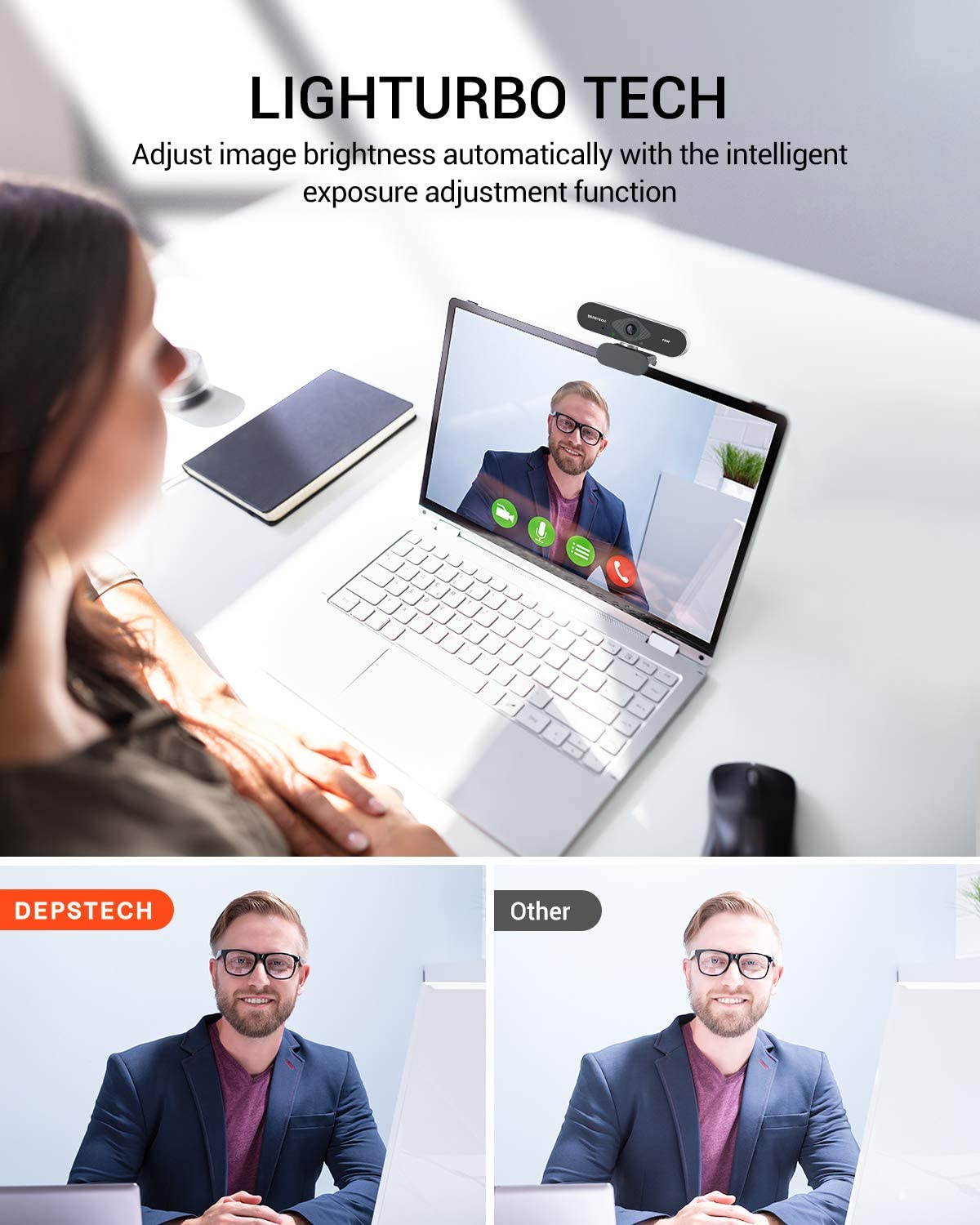 HD 1080P Webcam with Microphone, DEPSTECH USB Webcam with Auto Light Correction for Desktop/Laptop, Streaming Computer Web Camera for Video Conferencing, Teaching, Streaming, and Gaming