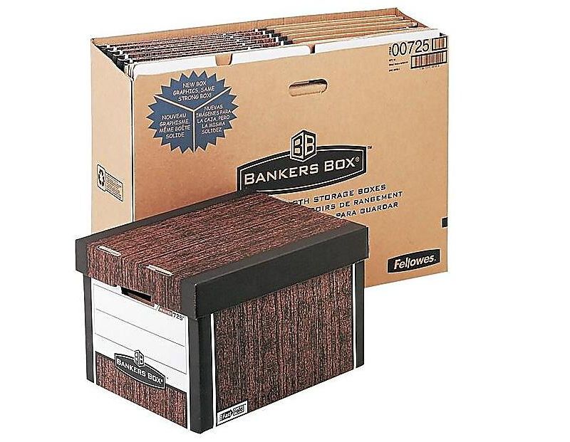 Bankers Box R-KIVE Max Storage Box Letter/Legal Locking Lid Woodgrain 4/Carton 0072506