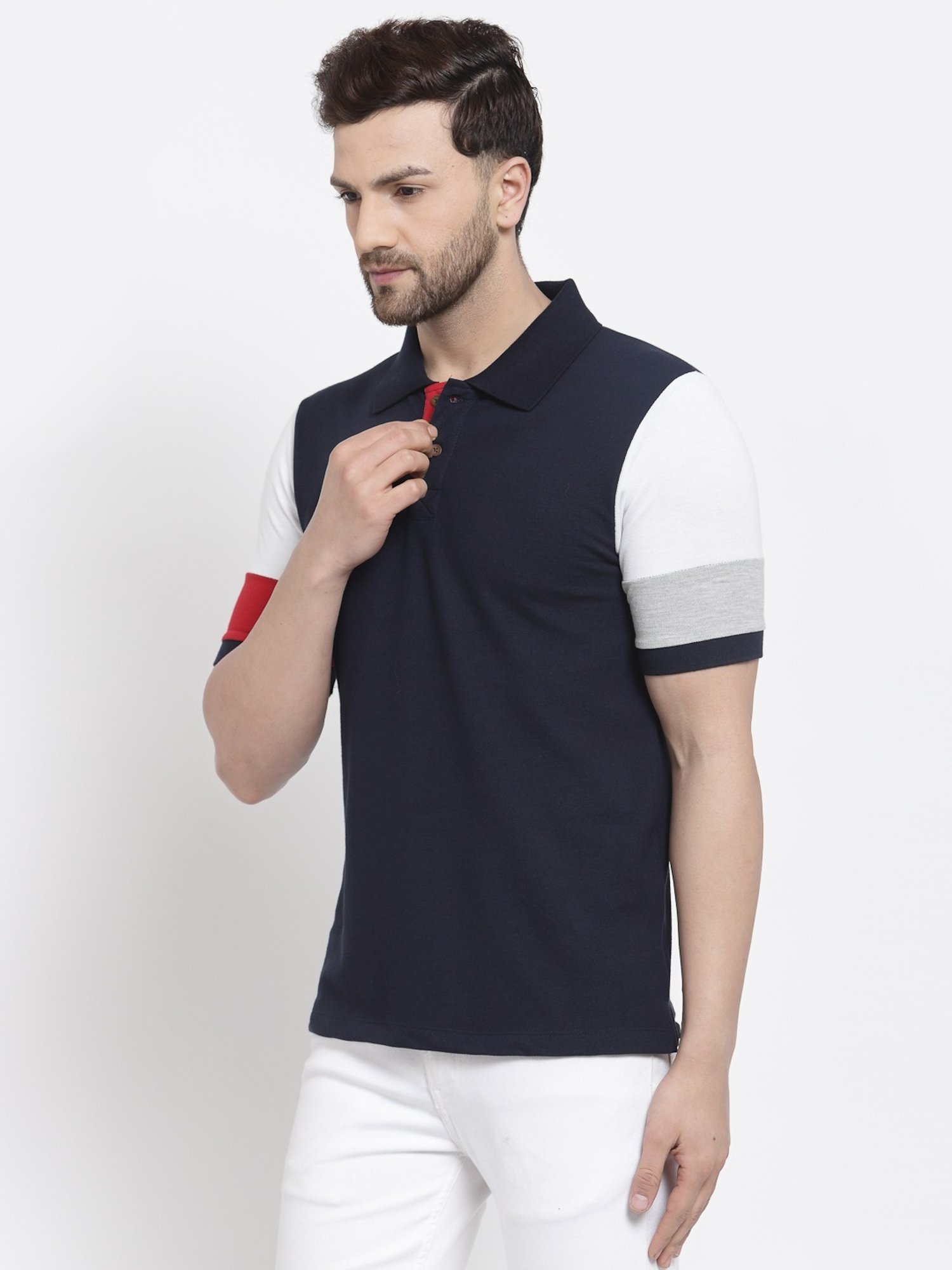 Kalt Multicolor Cotton Regular Fit Colour Block Polo T-Shirt