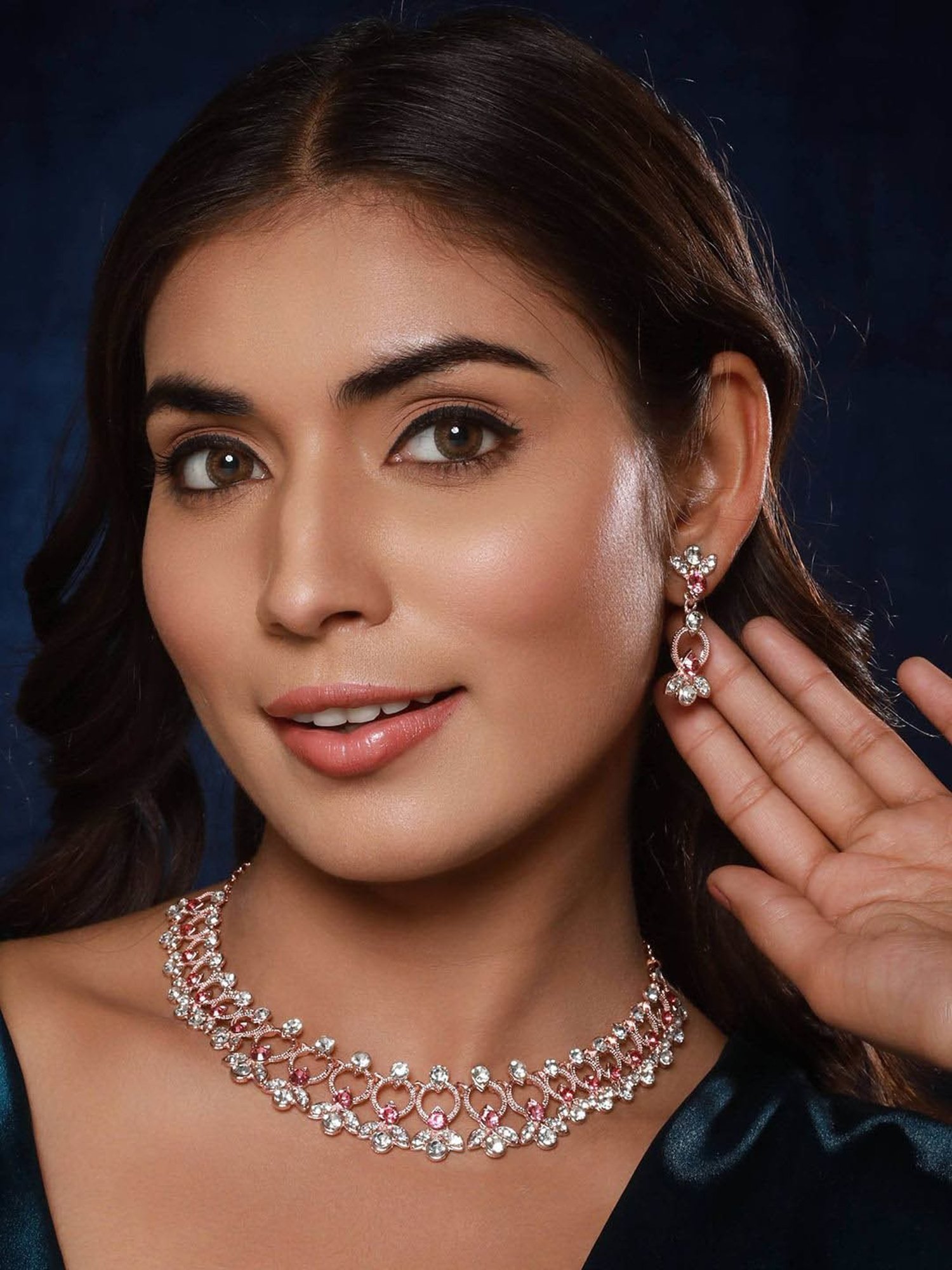 Aatmana Rose Gold-Plated Red & White CZ-Studded Jewellery Set for Women