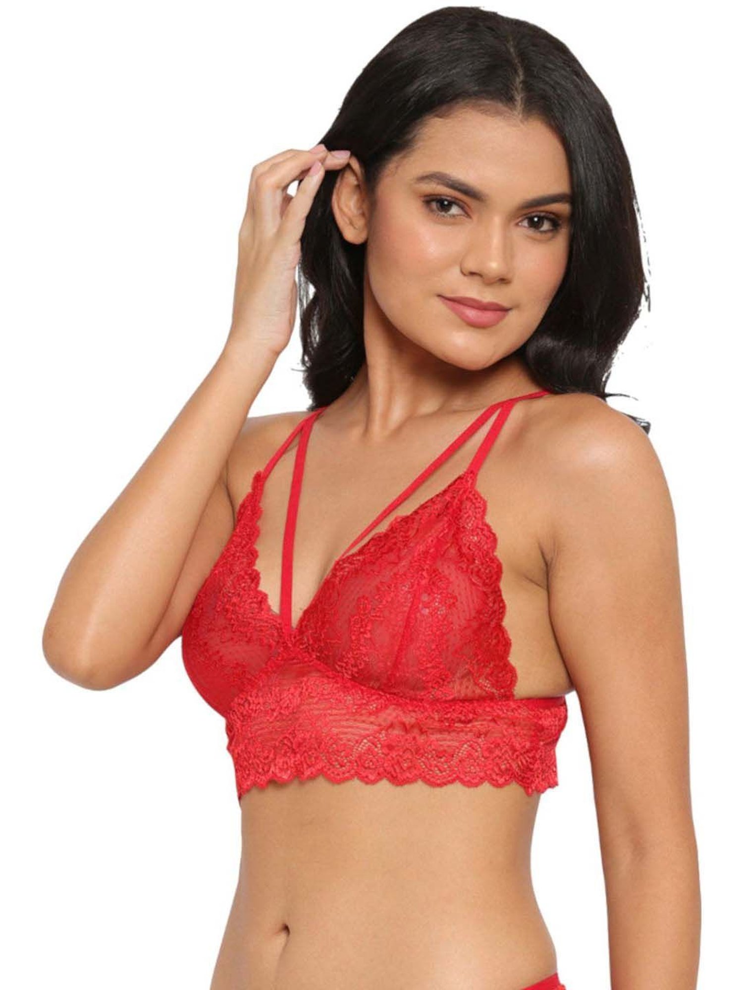 N-Gal Black & Red Lace Work Bralette Bras - Pack Of 2