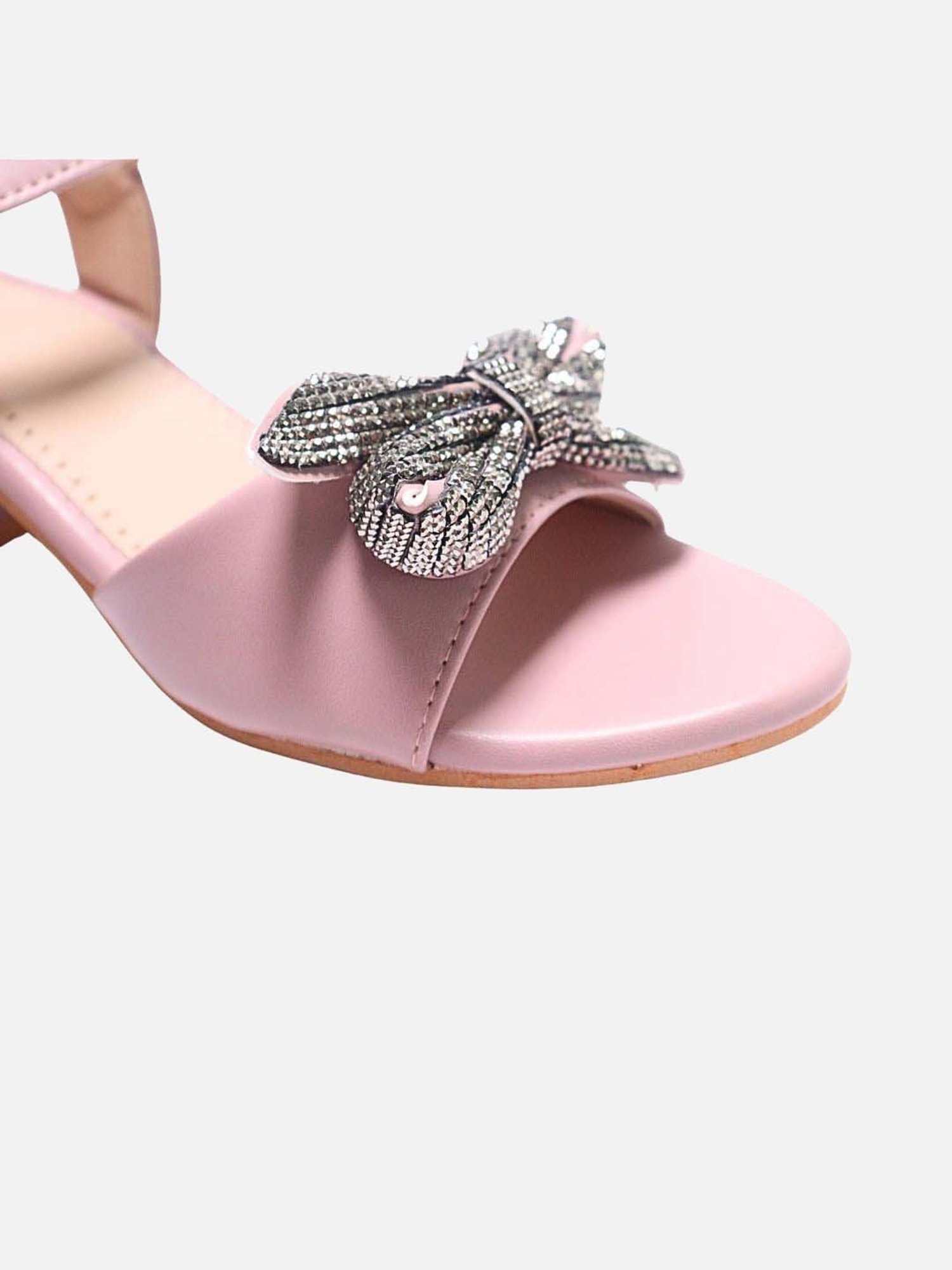 Tiny Bugs Girls Off White & Pink Party Wear Slip Ons
