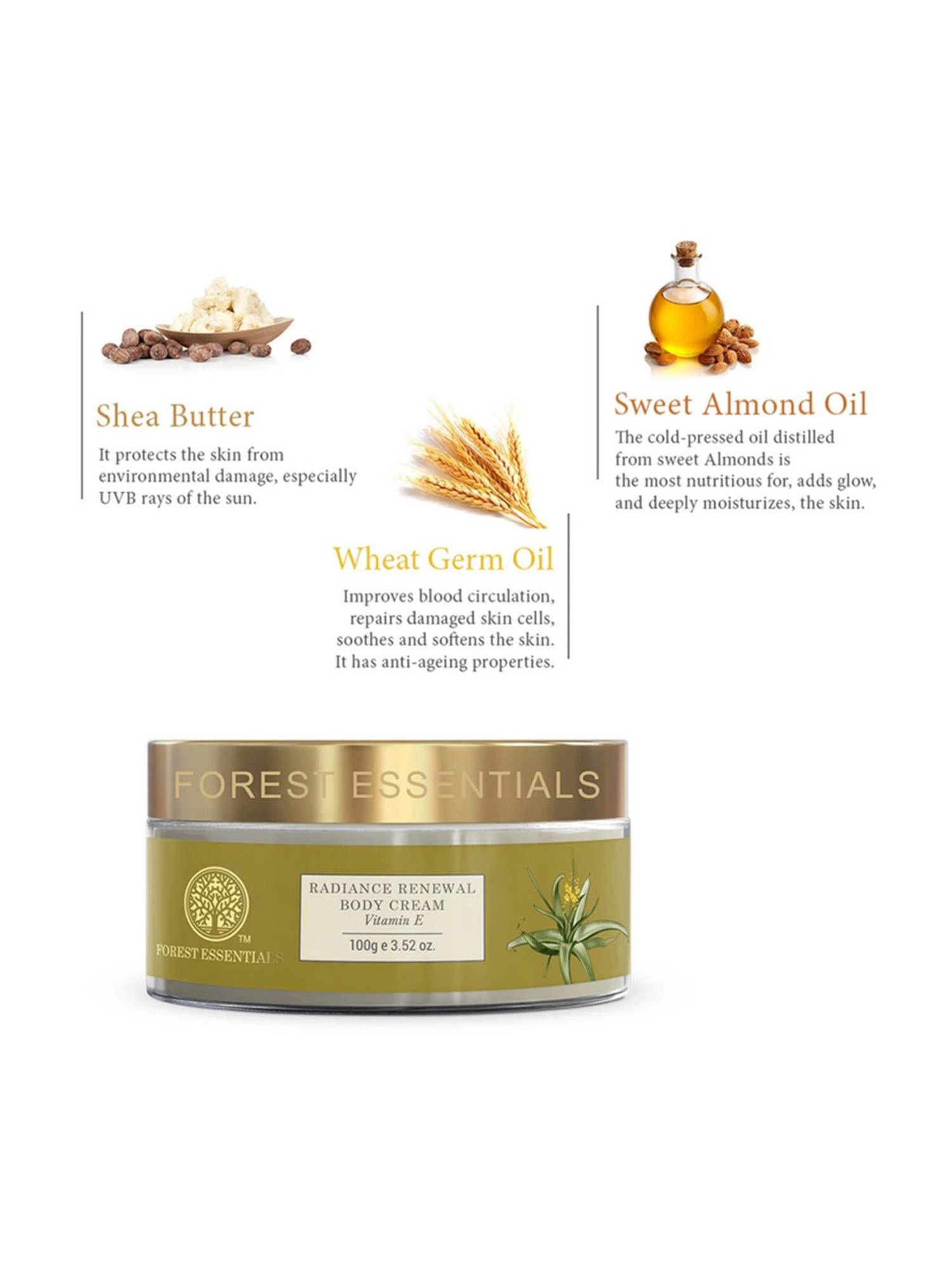 Forest Essentials Radiance Renewal Body Cream with Vitamin E for Dry Skin - 100 gm