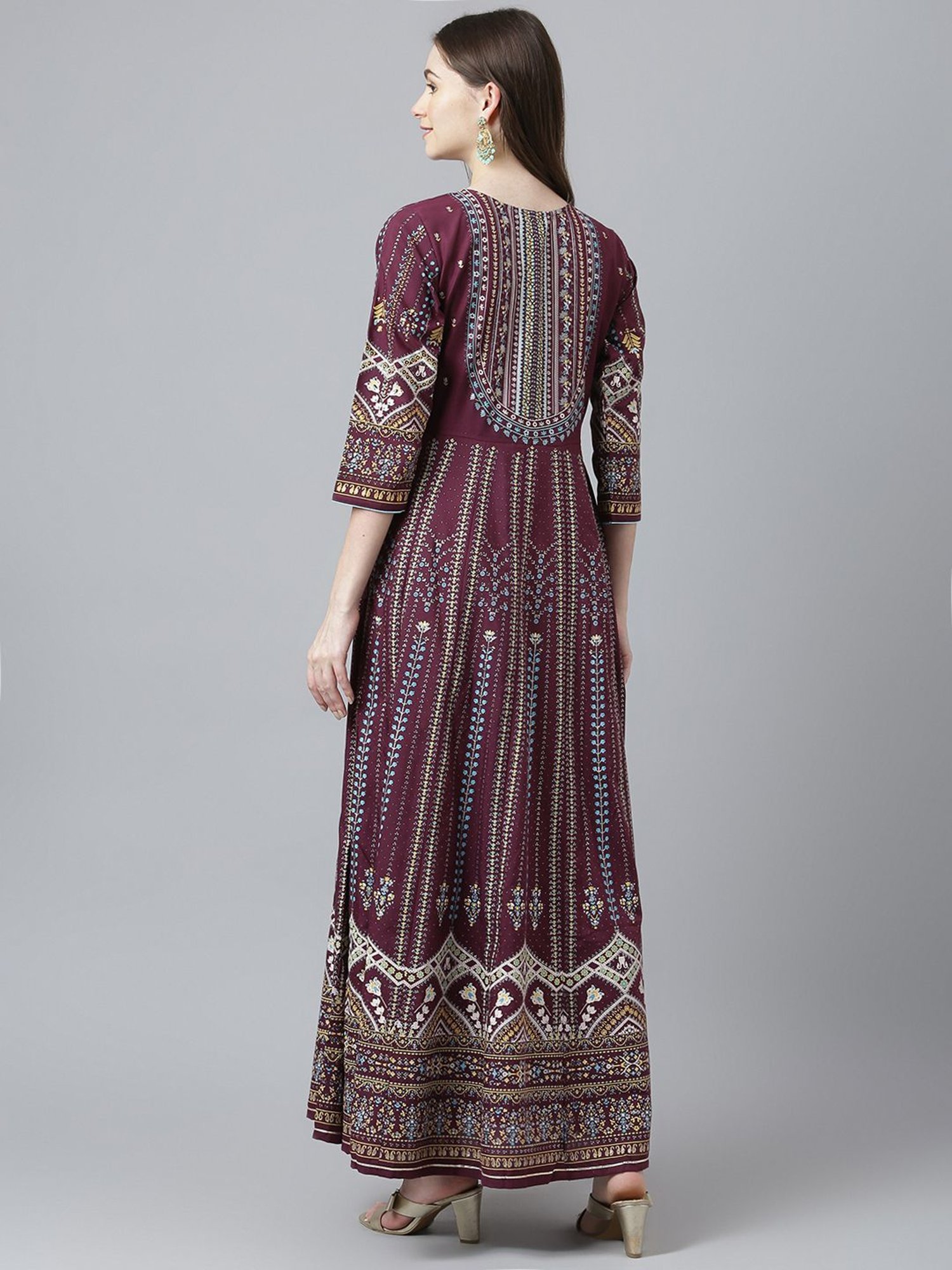 KIANA Maroon Printed Maxi Dress
