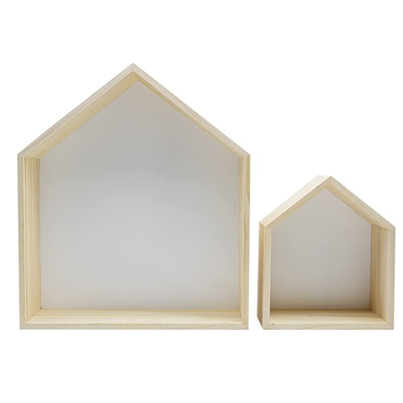 2PCS Wooden HouseShaped Wall Storage Shelf Kids Room DecorationWhite