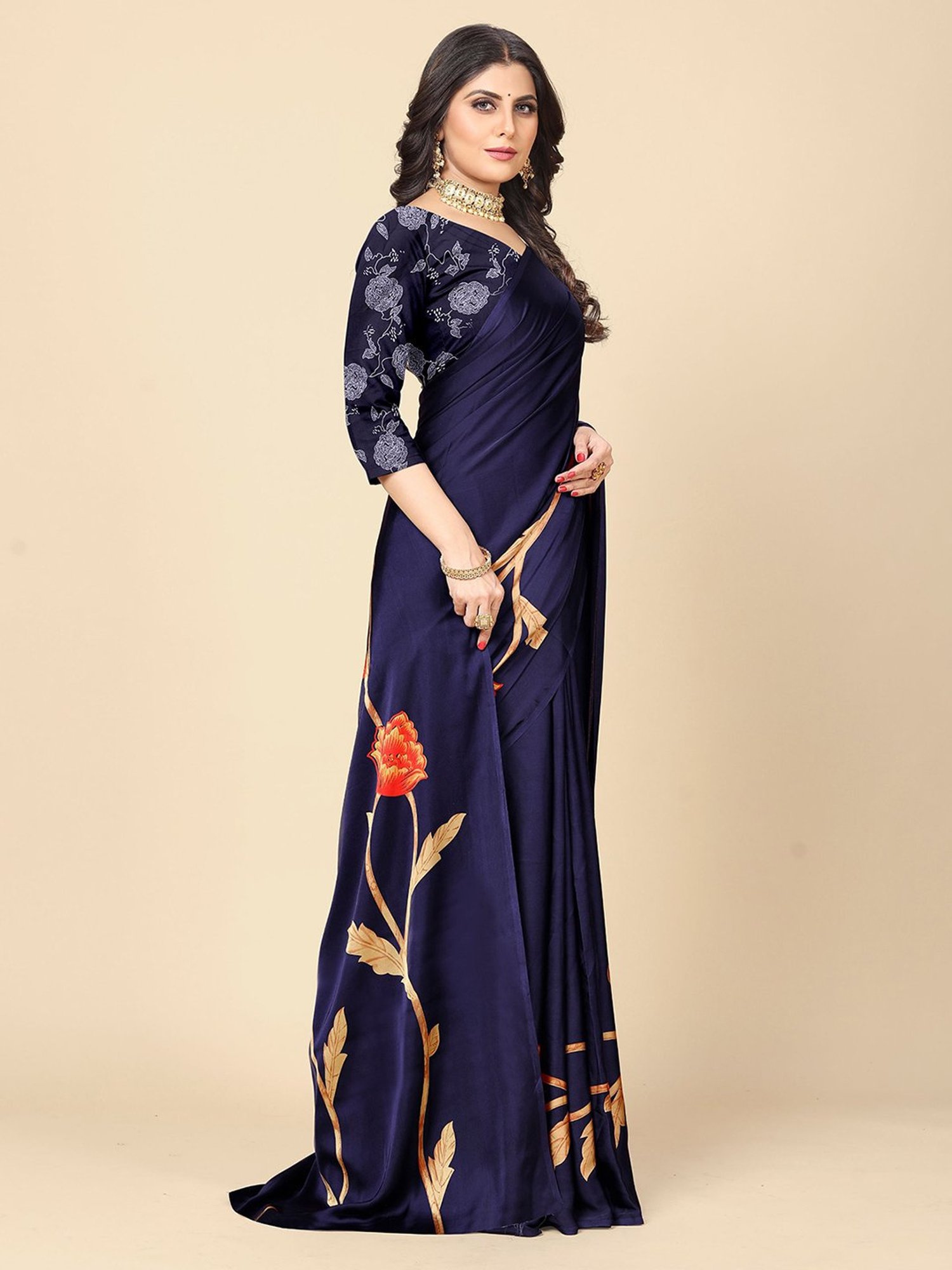 Rangita Blue Printed Saree With Blouse