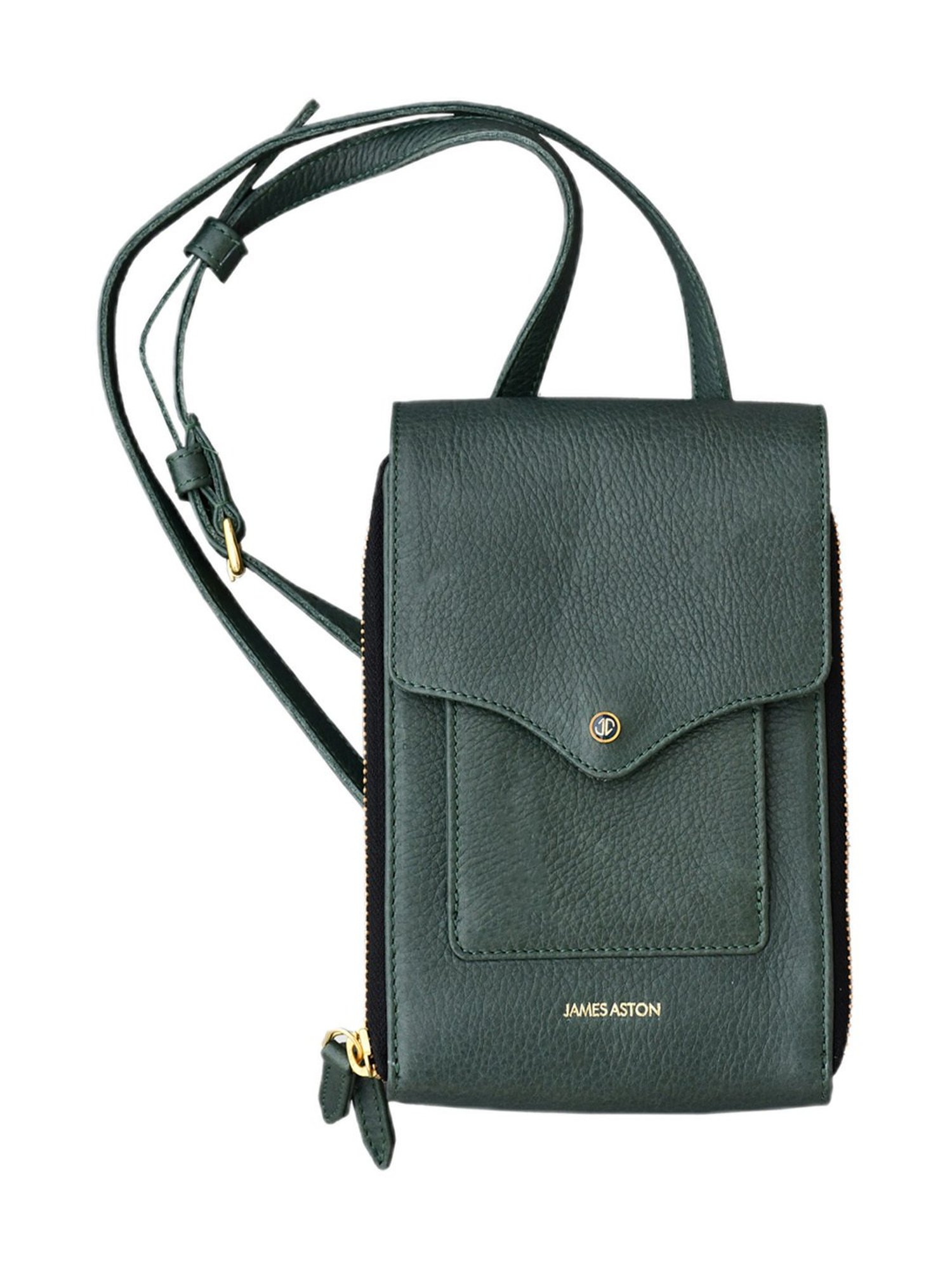 James Aston Aurora Bottle Green Leather Cross Body Bag