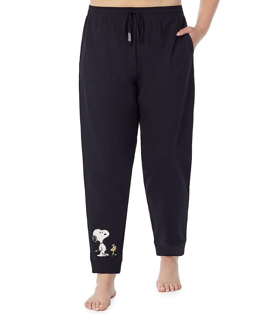 Peanuts Plus Snoopy & Woodstock Appliqued French Terry Jogger Sleep Pants