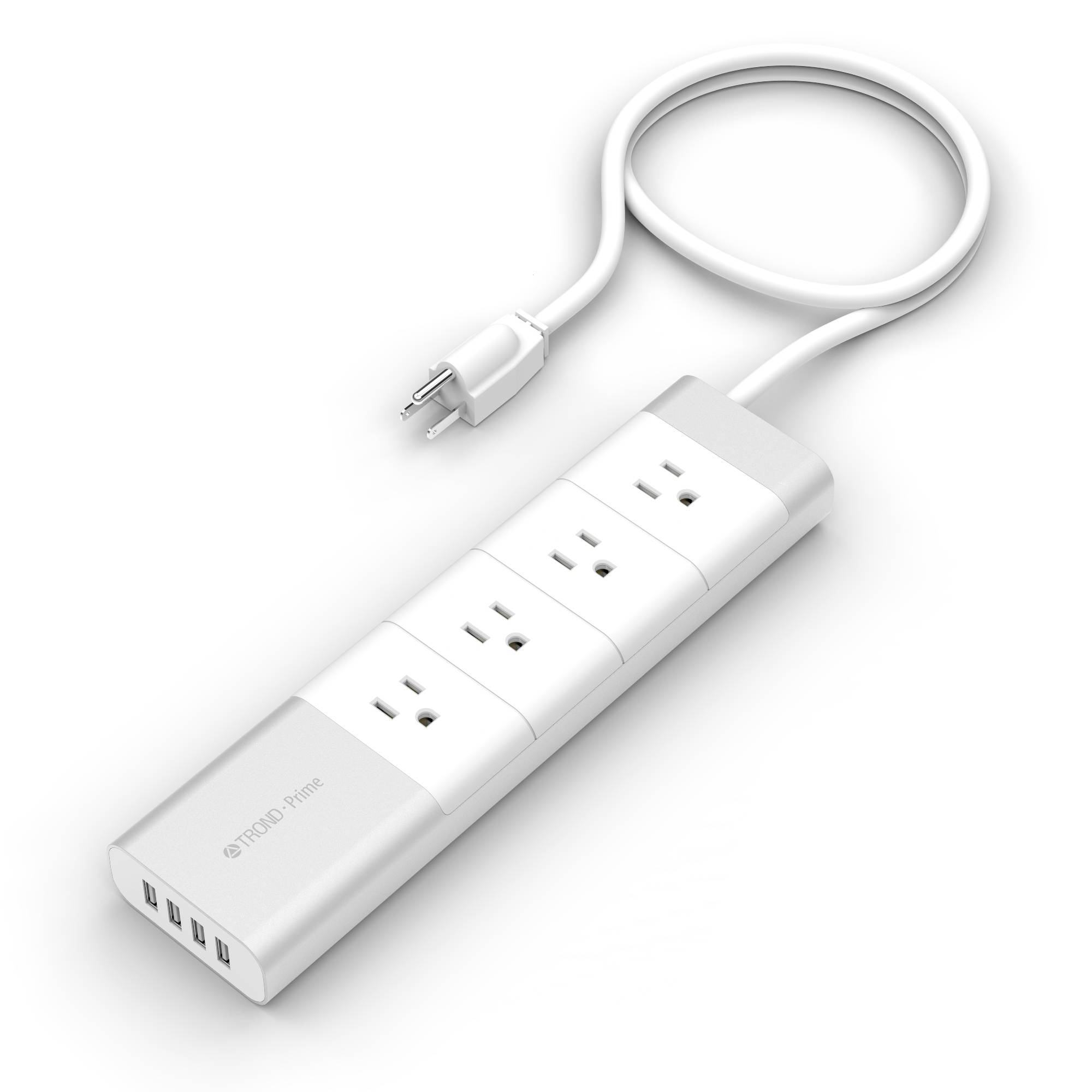 [Apple-Style] TROND&reg; Prime 4-Outlet Home / Office Power Strip with USB Smart Charger (4-Port, 30W/6A) and 5 Feet Power Cord, Made of Fire-Proof PC & Aluminum