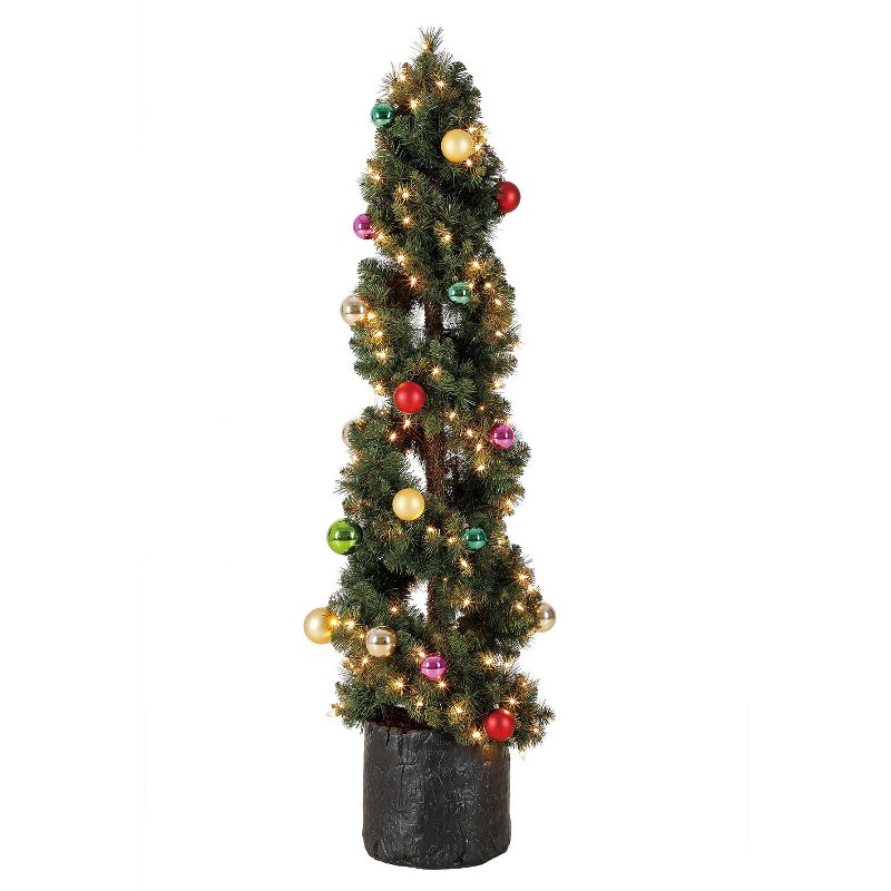 Home Heritage 5 Foot Spiral Design Artificial Topiary Pine Tree w/ Clear Lights