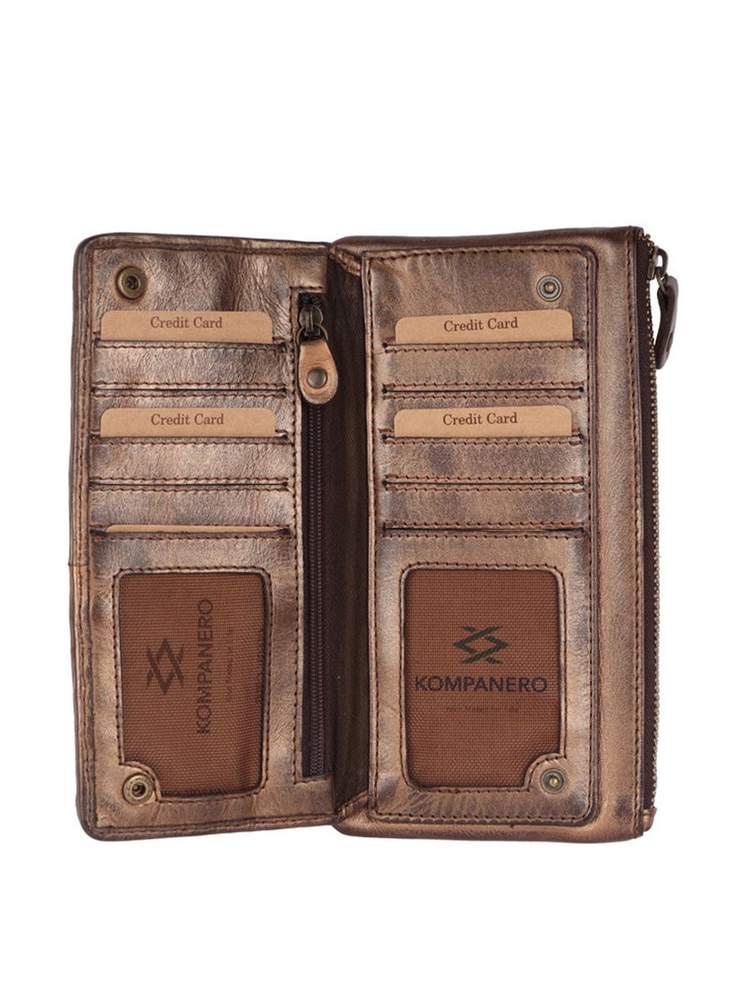 KOMPANERO Doria Metallic Bronze Leather Textured Bi-Fold Wallet