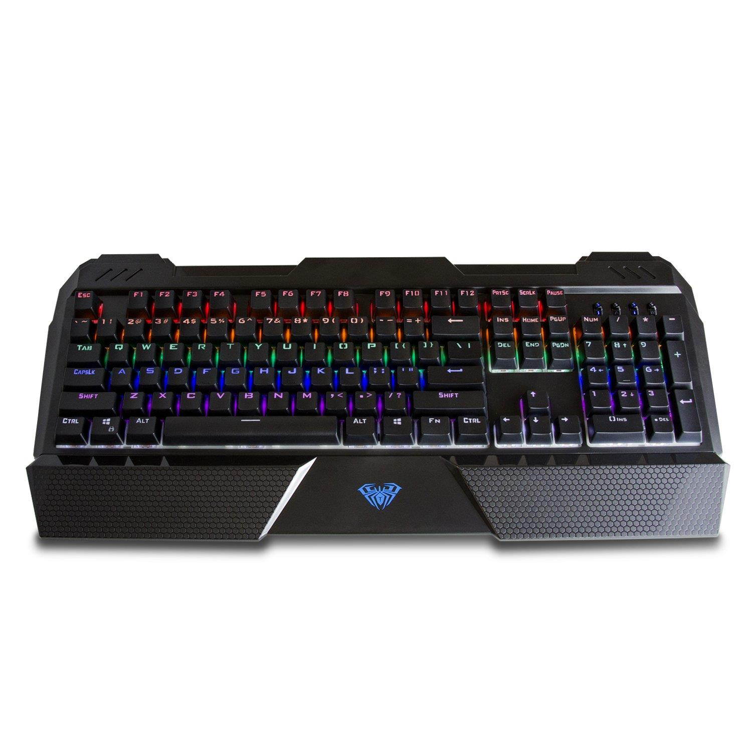 AULA Sapphire LED Backlit Mechanical Gaming Keyboard with Blue Switch, 104 Keys Ergonomic keyboard USB Wired Keyboard for Computer