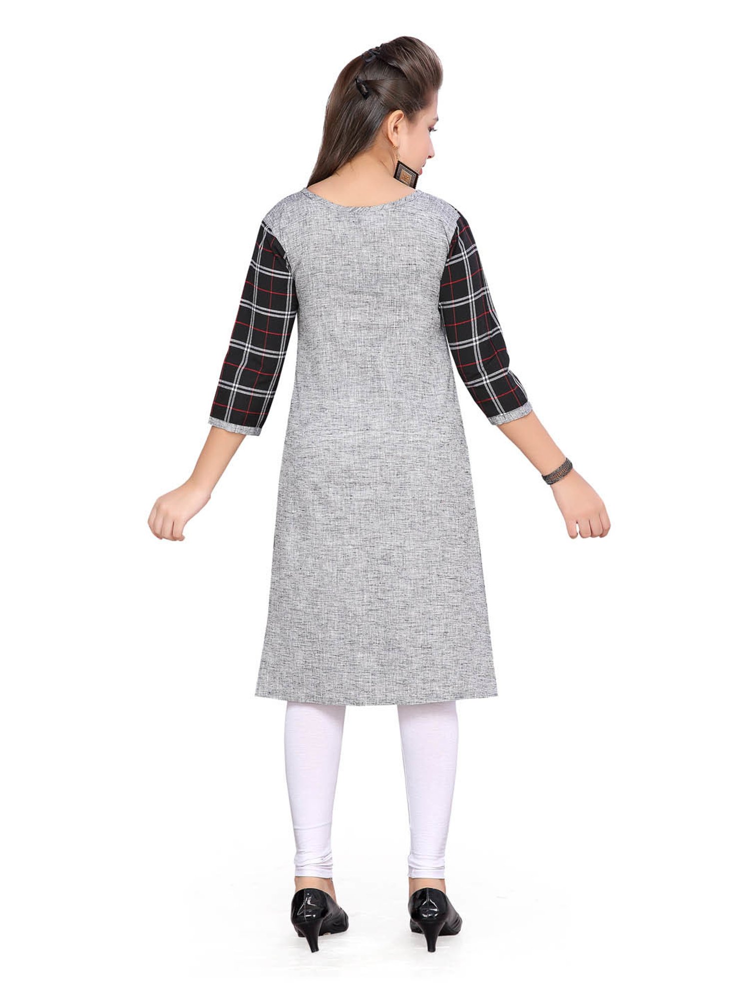 Aarika Kids Grey & Black Checks Kurti