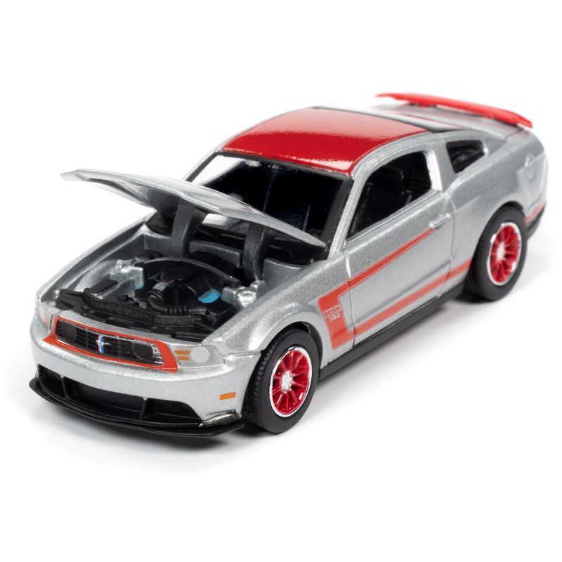 2012 Ford Mustang Boss 302 Laguna Seca Ingot Silver Metallic and Red with Red Wheels Limited Edition to 13312 pcs 1/64 Diecast Model Car by Autoworld
