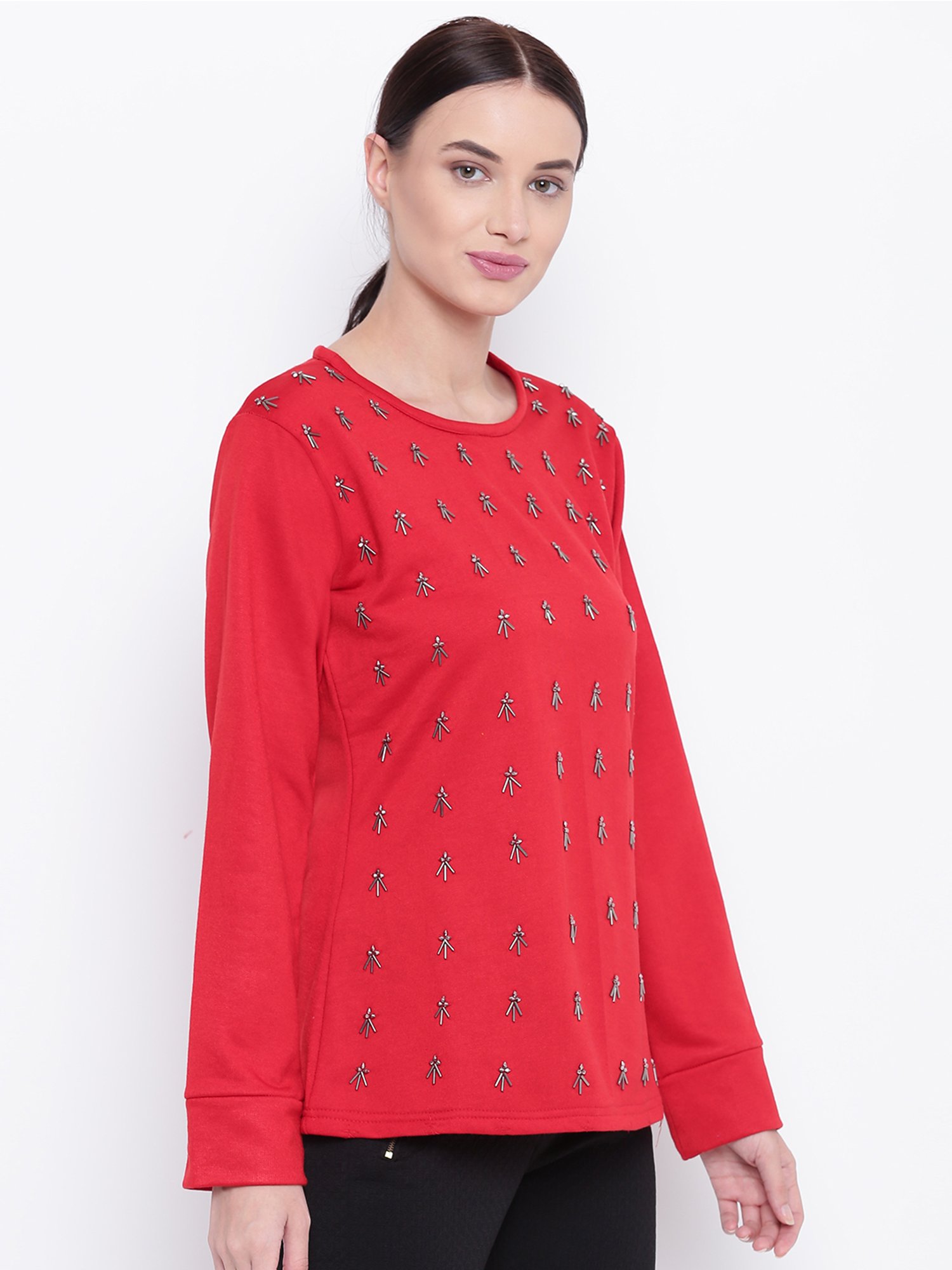 Belle Fille Red Embellished Sweatshirt